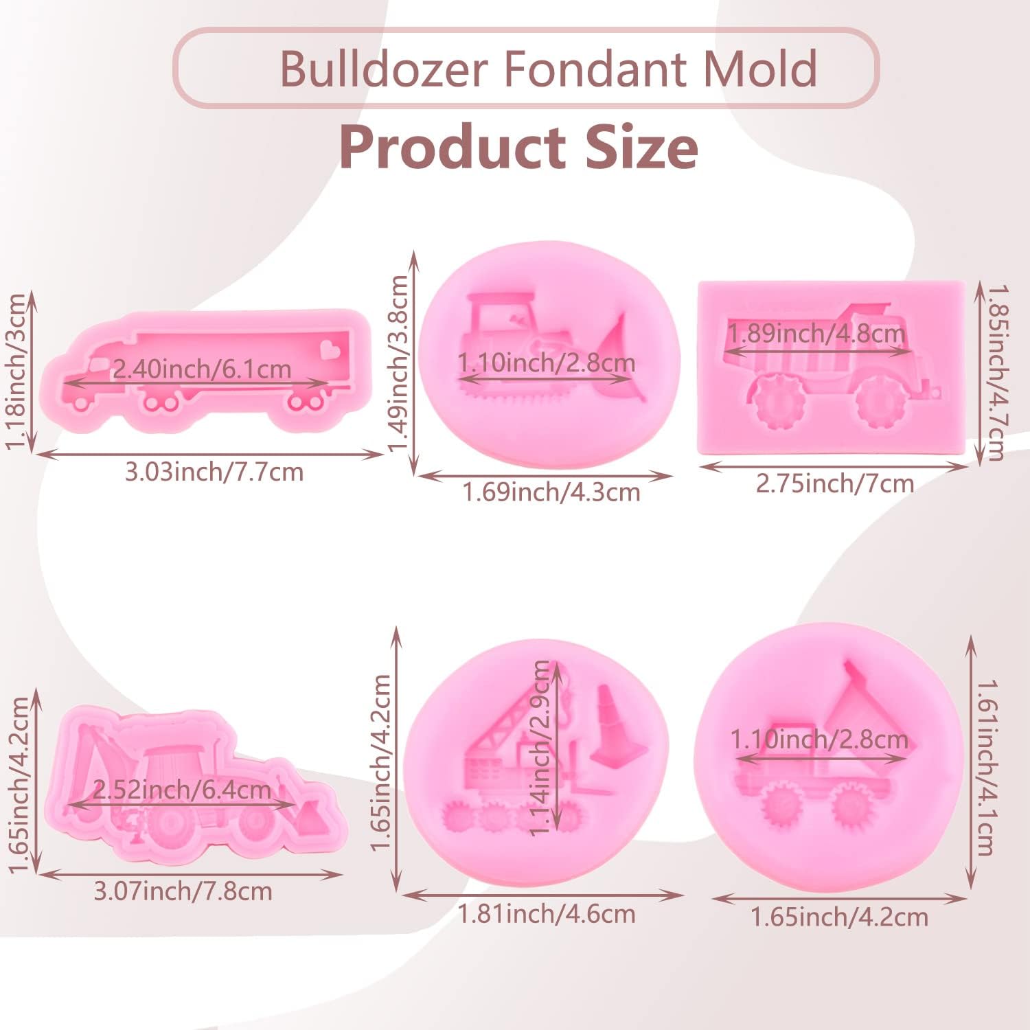 Construction Vehicle Silicone Fondant Molds Set Of 6