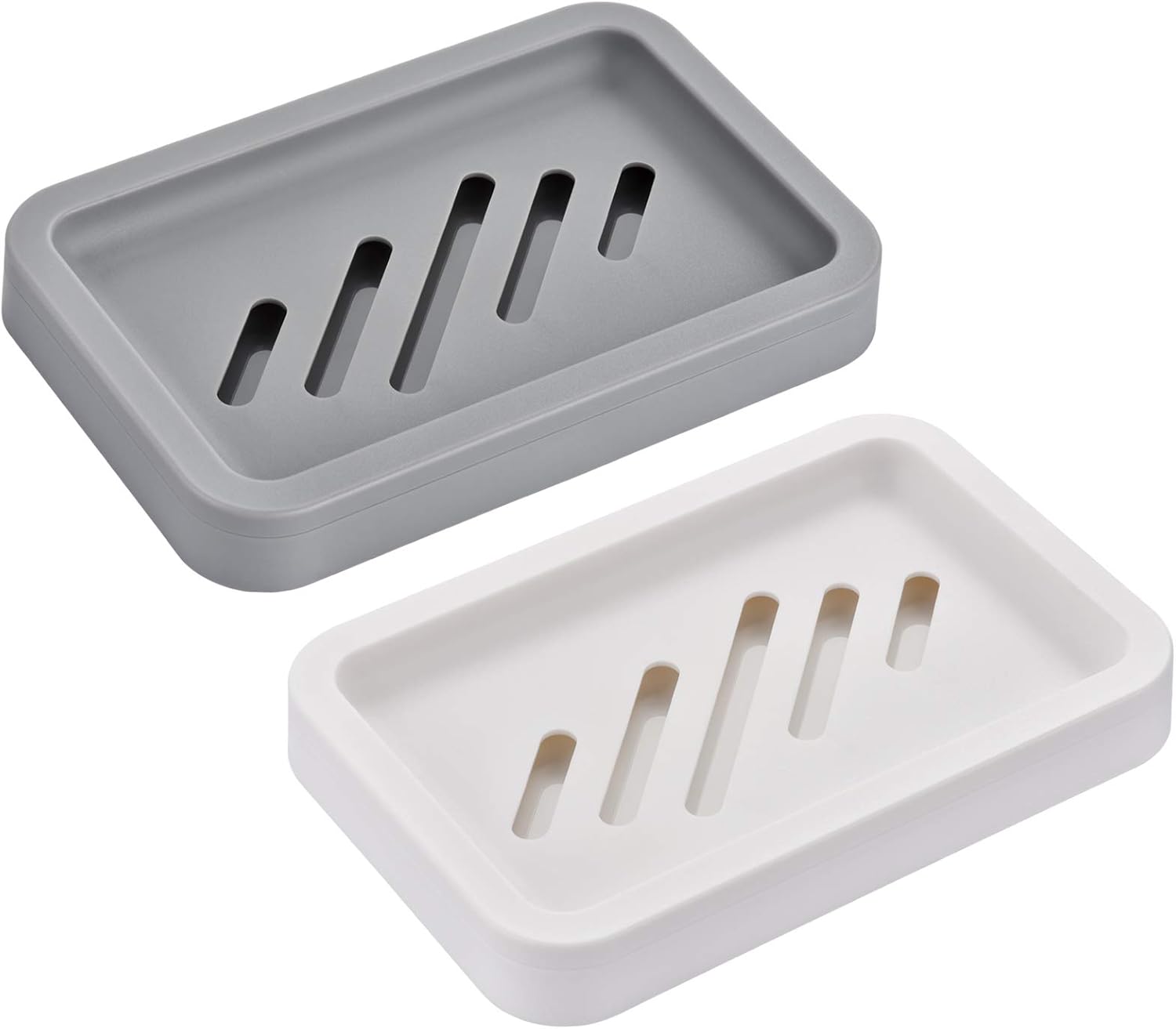 2PCS Draining Soap Dishes with Water Tray Gray