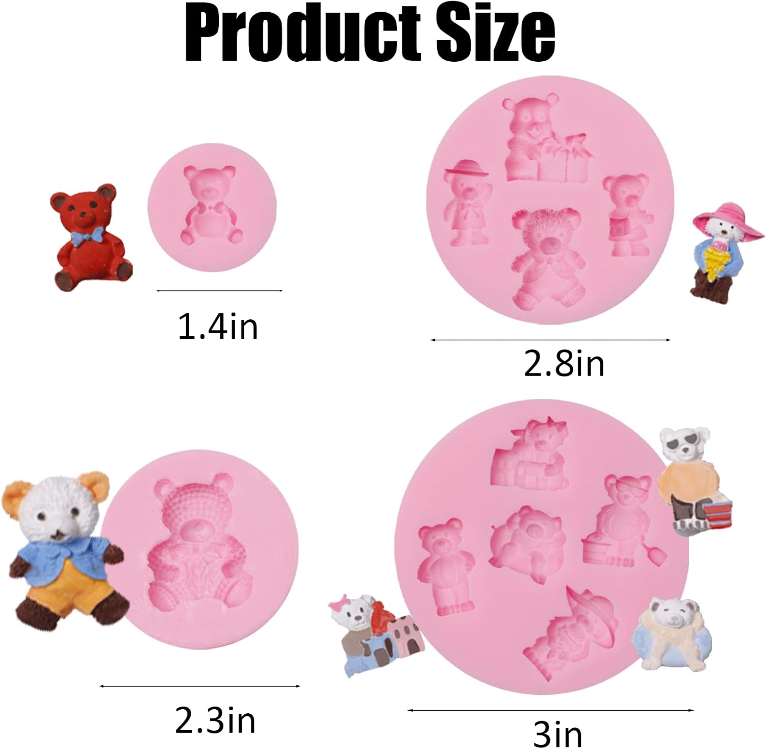 Teddy Bear Chocolate Silicone Molds 4pcs for Cake Decoration