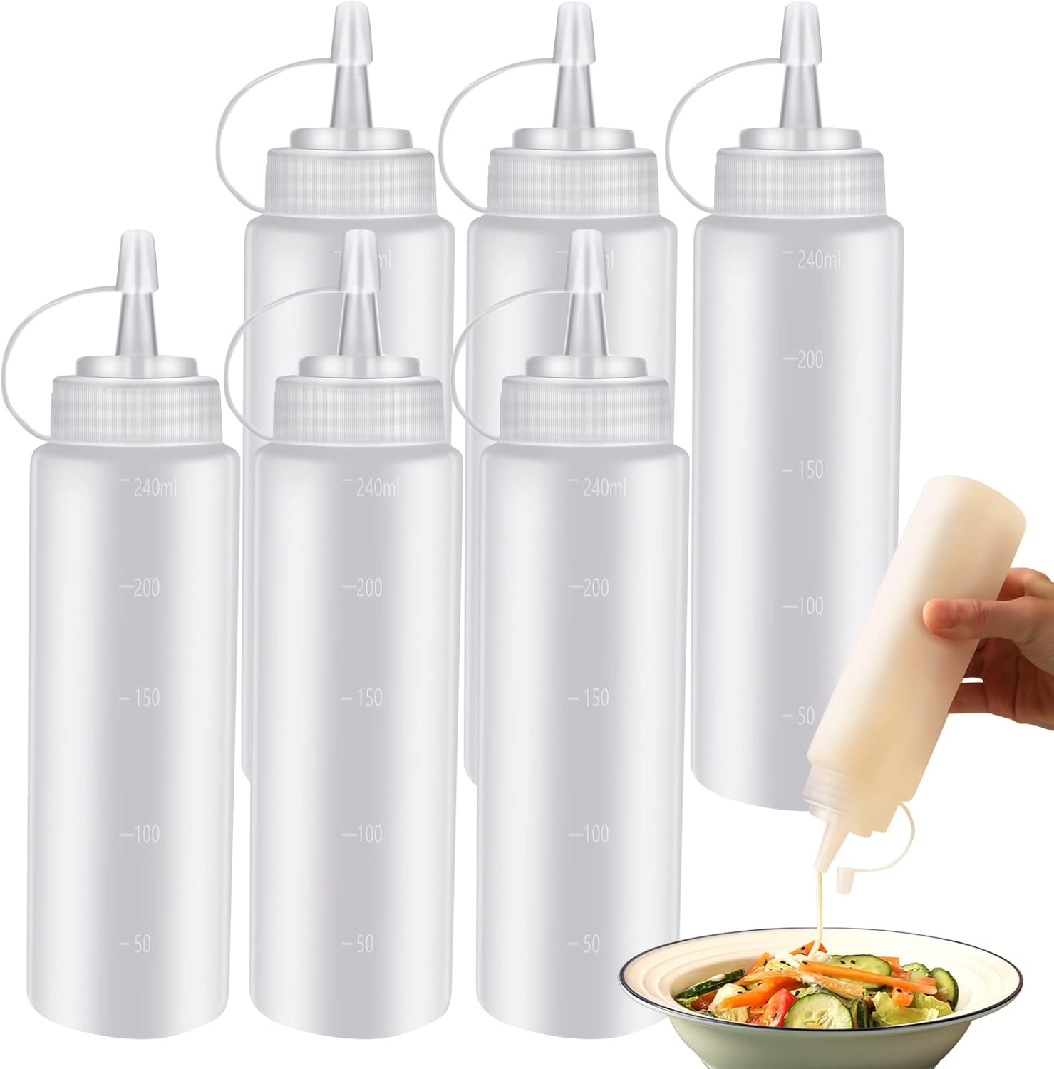 6 Pcs 8 Oz Condiment Squeeze Bottles with Twist Caps and Measurement