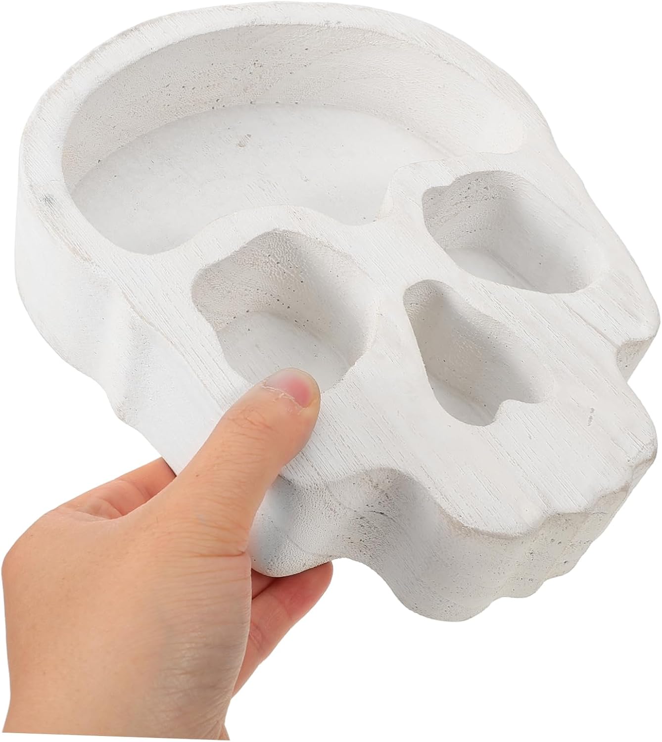 Skull-Shaped Wood Candle Holder Halloween Serving Tray