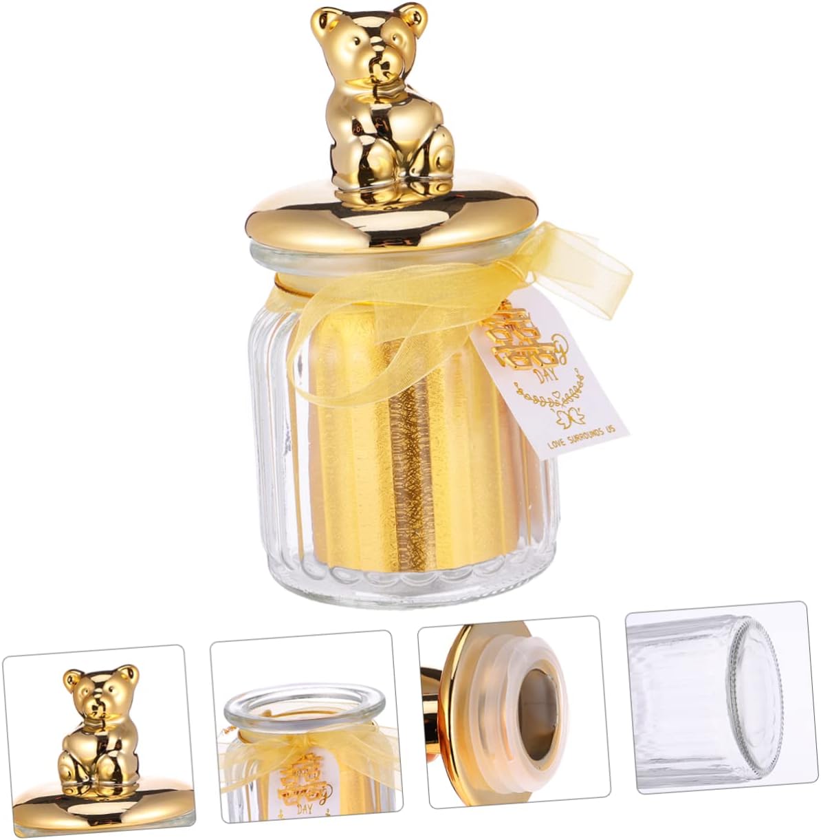 1Pc Elegant Glass Candy Box with Gold Plated Lid