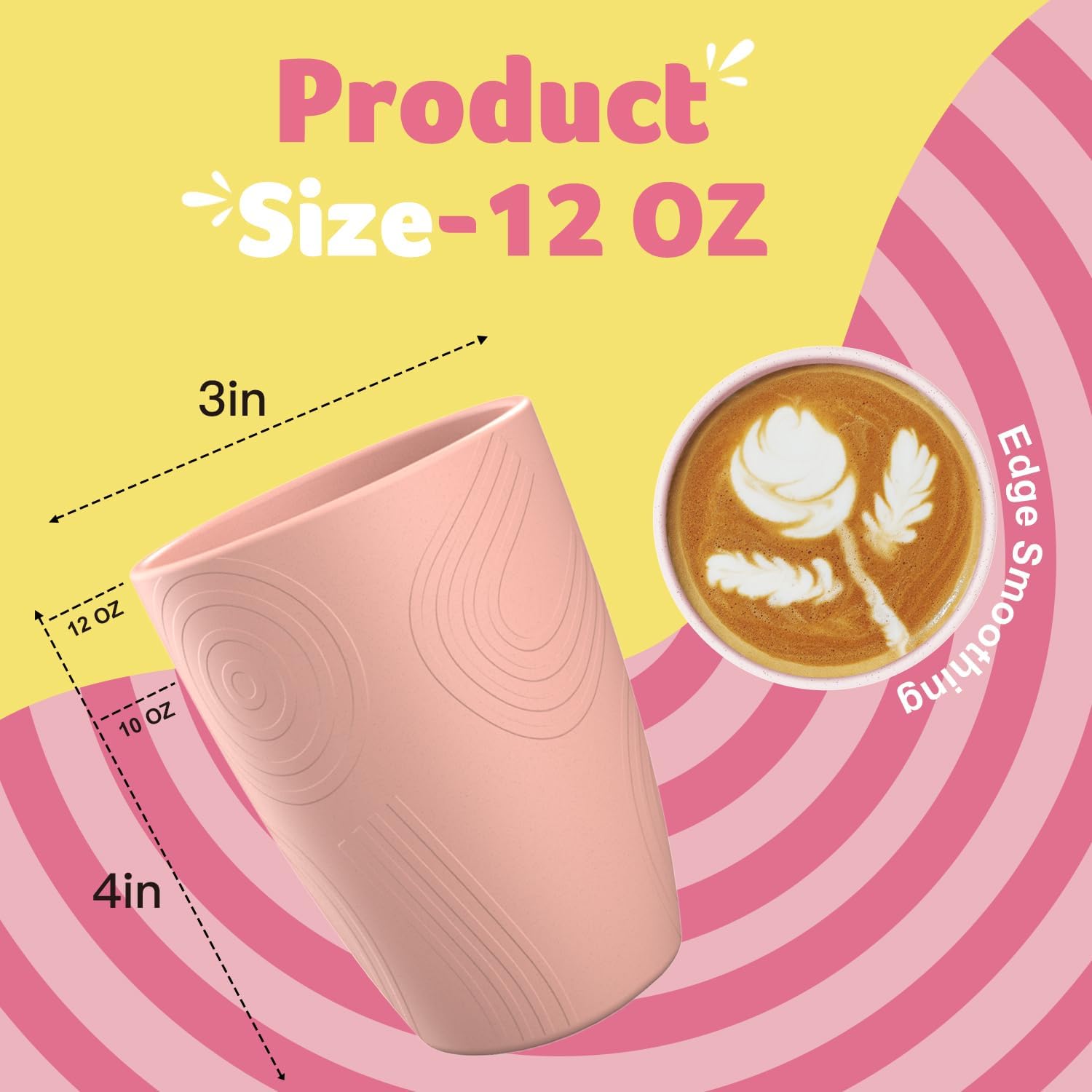 Homienly Wheat Straw Cups 12 Oz Set of 8 Pink Flower