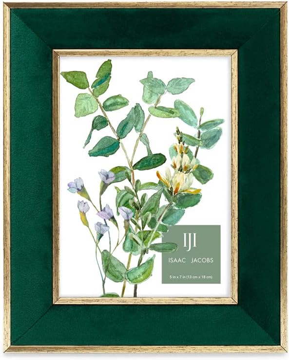 Isaac Jacobs 5x7 Green Velvet Picture Frame with Gold Border