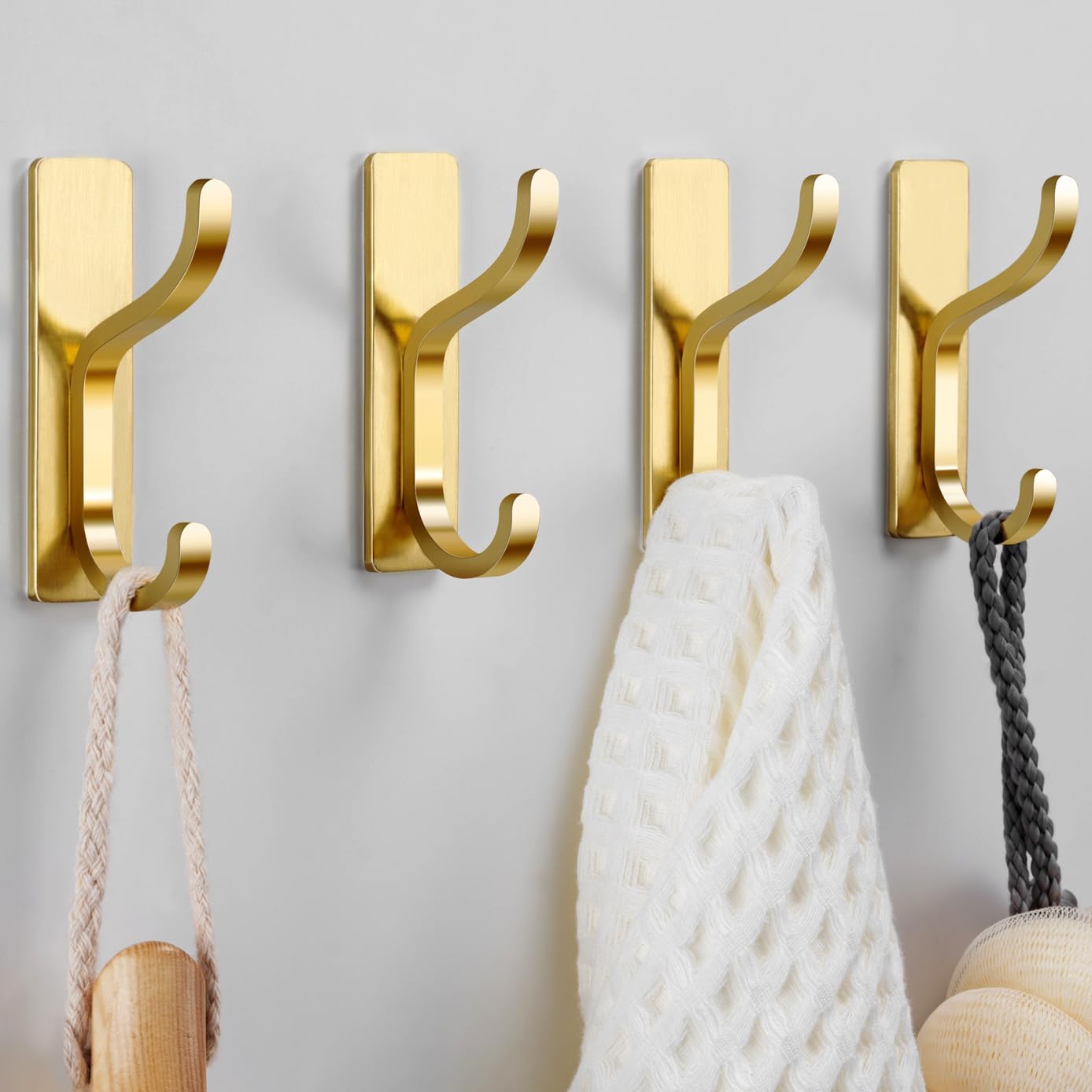 Self Adhesive Wall Hooks 4 Pack Gold Metal