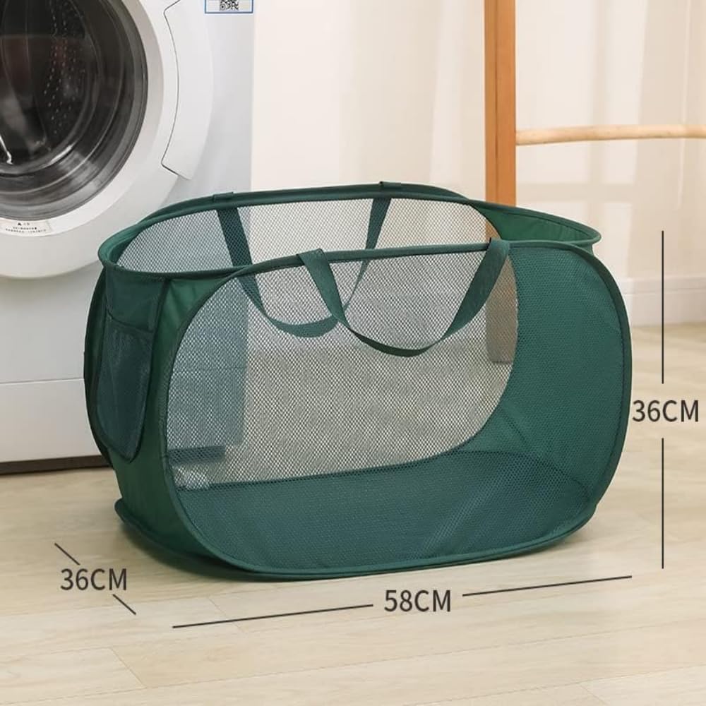 4Pcs Beige Canvas Laundry Hamper Foldable Pop-Up Mesh Basket