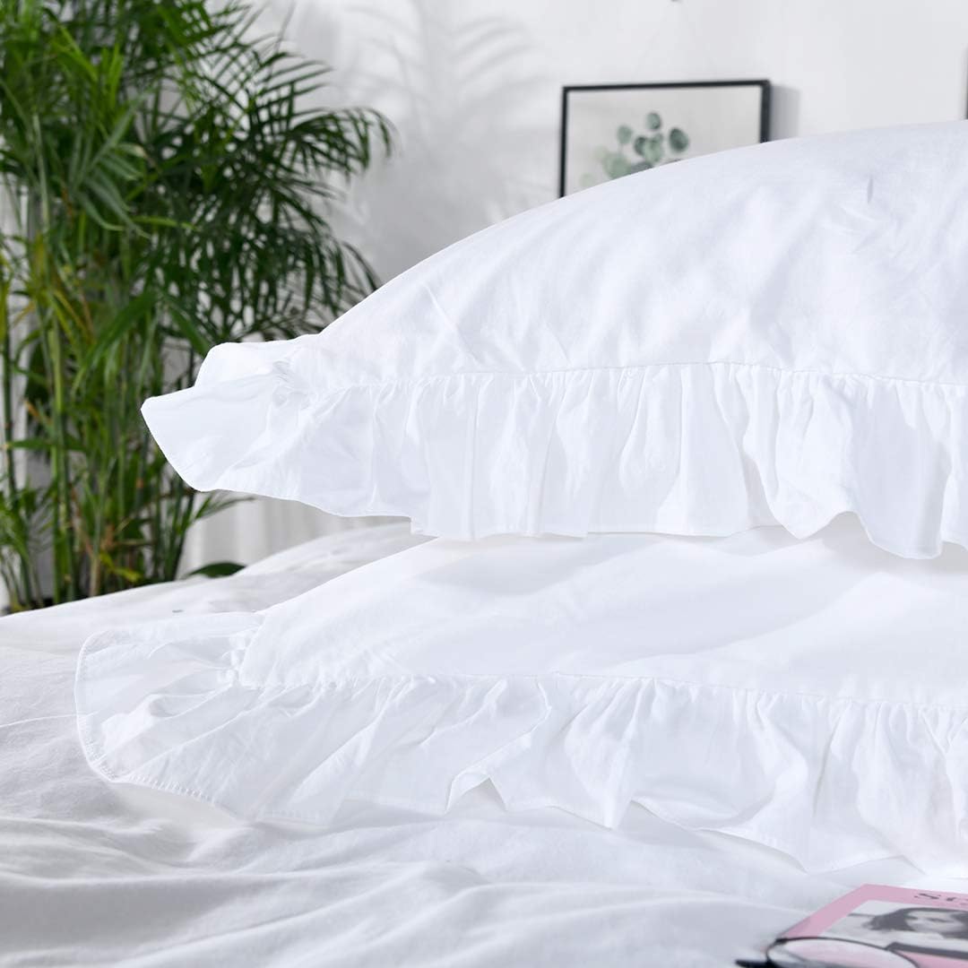 QSH White Ruffle Twin Duvet Cover Set
