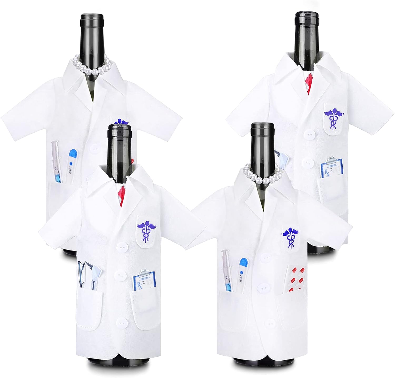 Geiserailie 4 Pcs White Coat Wine Cover Bag with Necklace Tie Shape