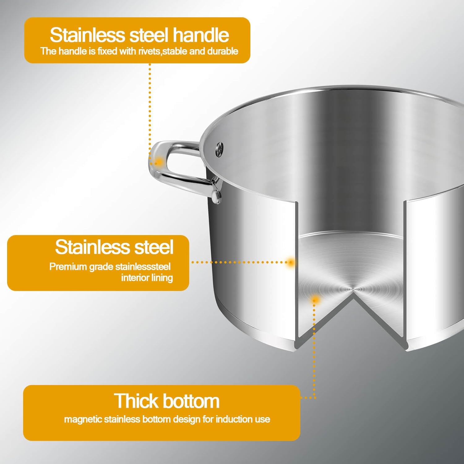 Stainless Steel Stock Pot with Lid 10QT