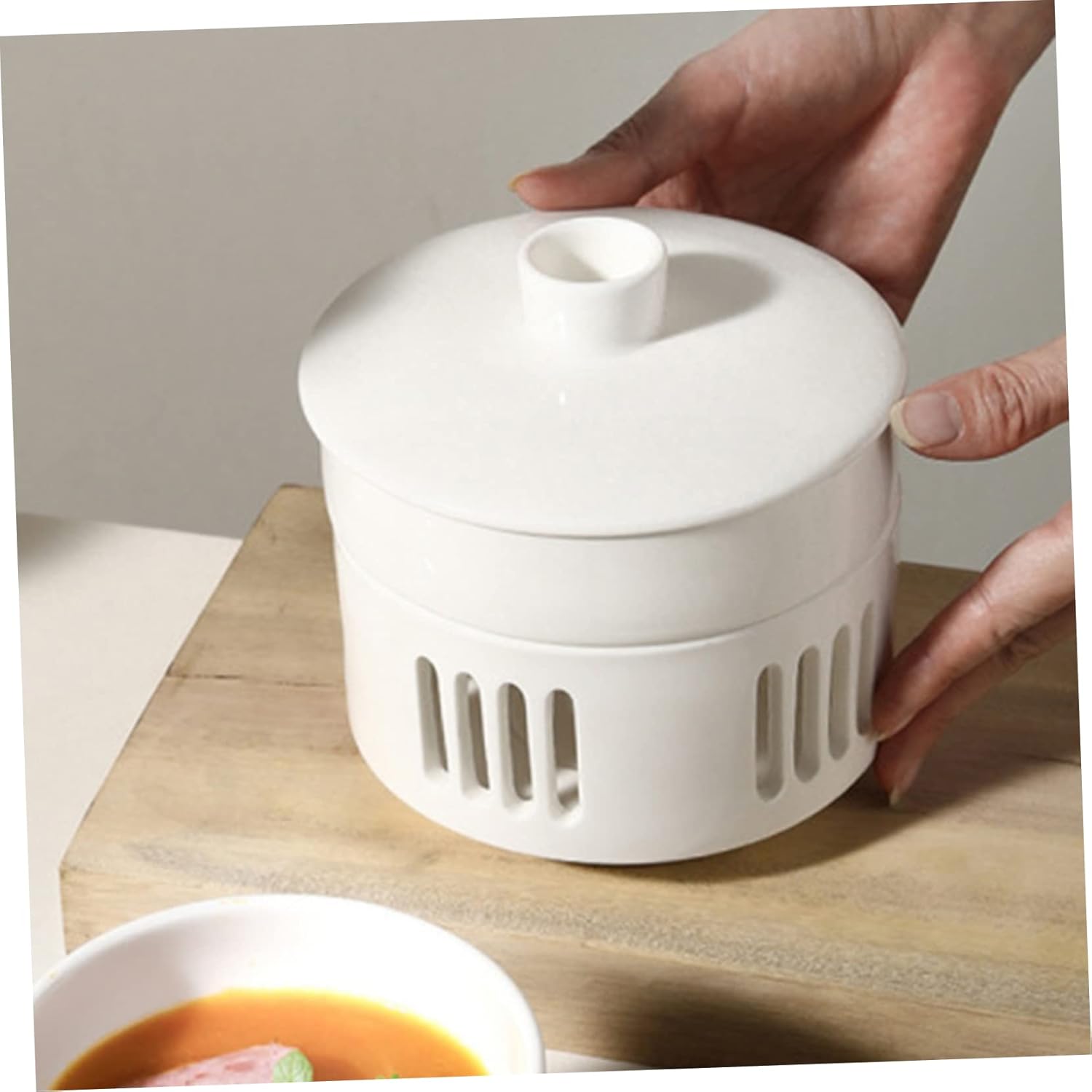 Ceramic Stew Pot Lid with Heating Base Soup Bowl Set