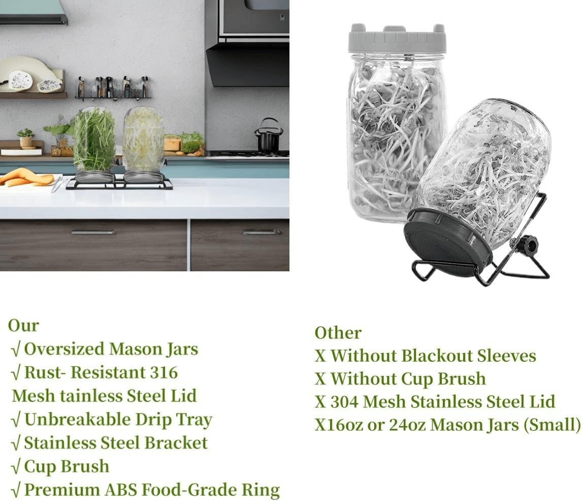 Lulonpon 2pcs Sprouts Growing Jar Kit with Lids and Tray