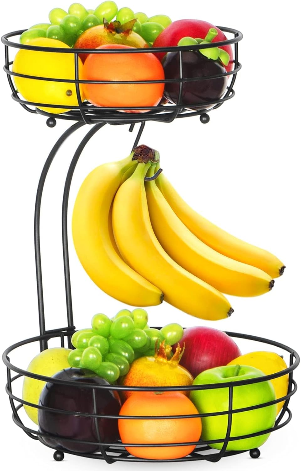 Bextsrack 2-Tier Fruit Basket with Banana Hanger Black