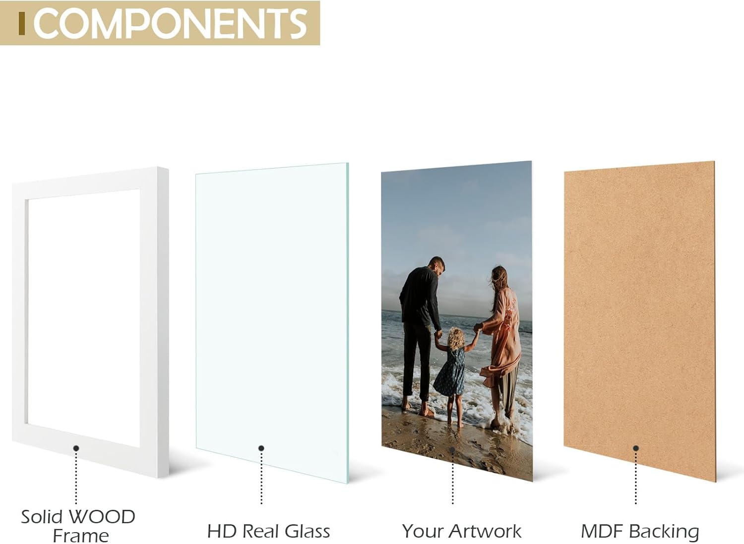 Golden State Art 8x10 White Wooden Picture Frame with Tempered Glass 5 Packs