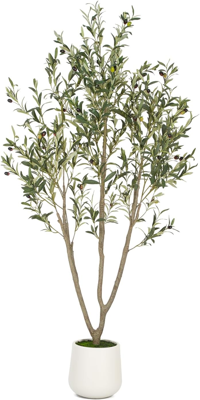 VIVATREES Olive Tree Artificial Indoor 6FT with White Planter