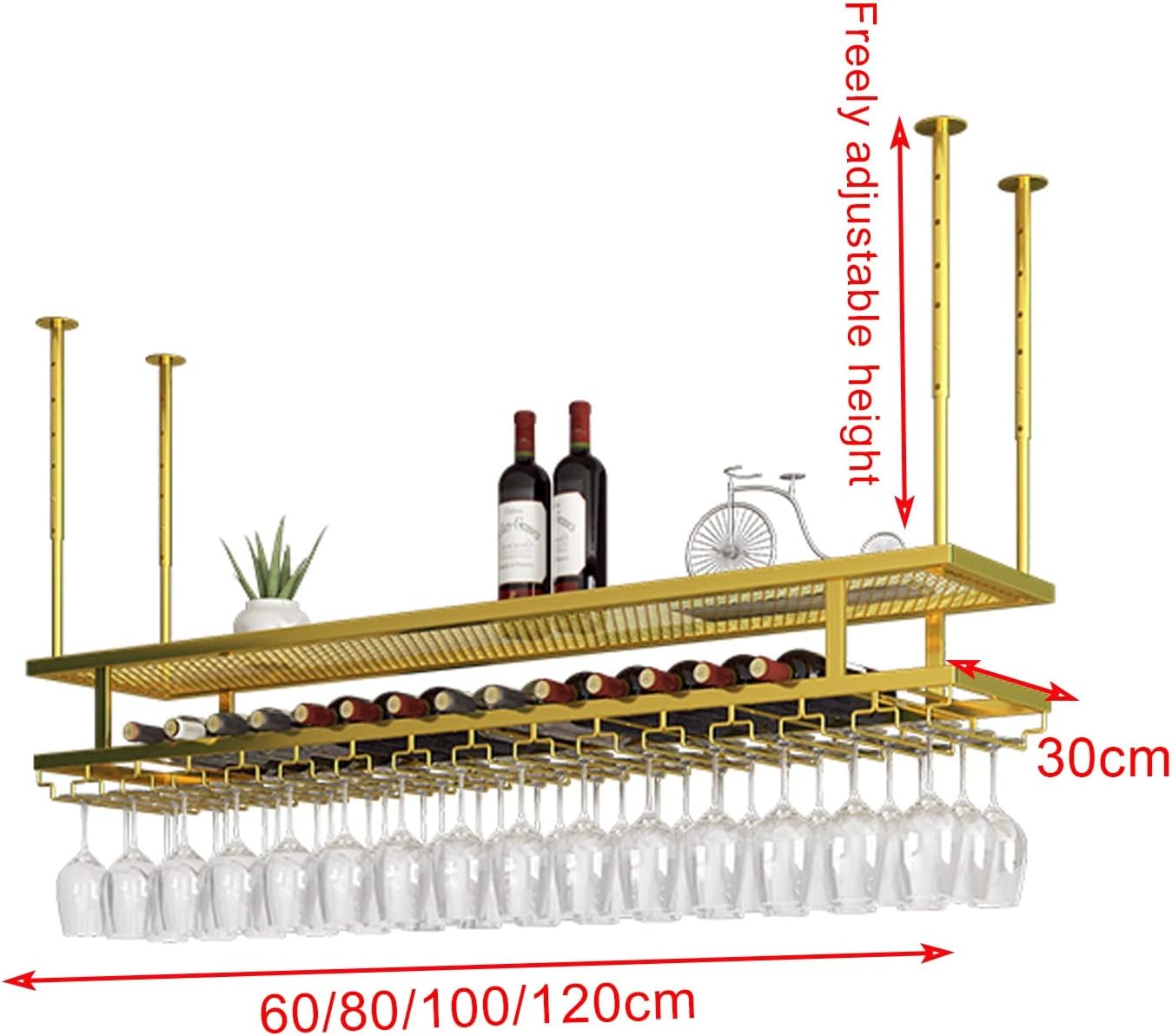 DASHADAO Ceiling Hanging Wine Glass Rack 2 Layer