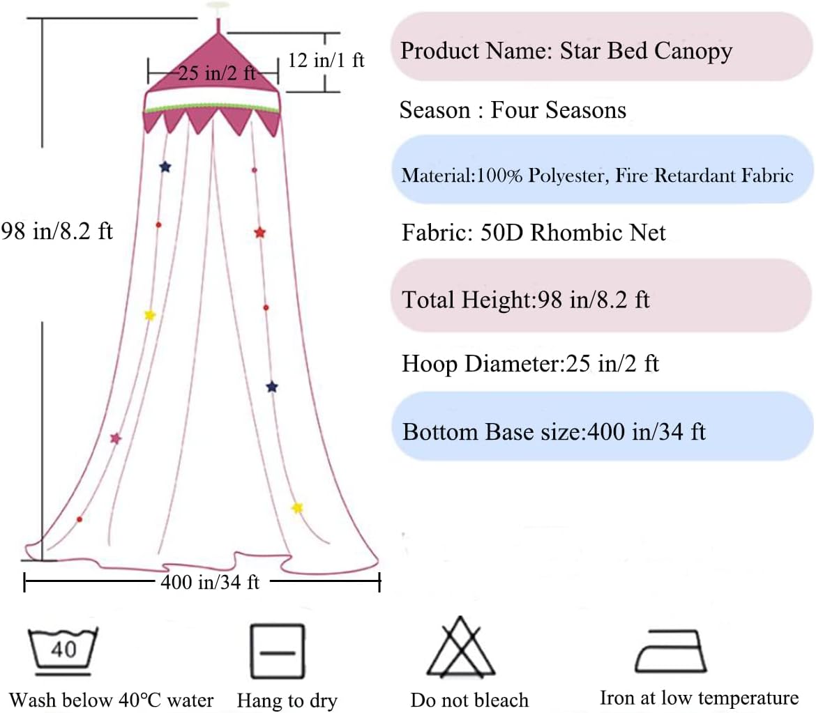 Gold Star Princess Bed Canopy with Lights for Girls and Boys