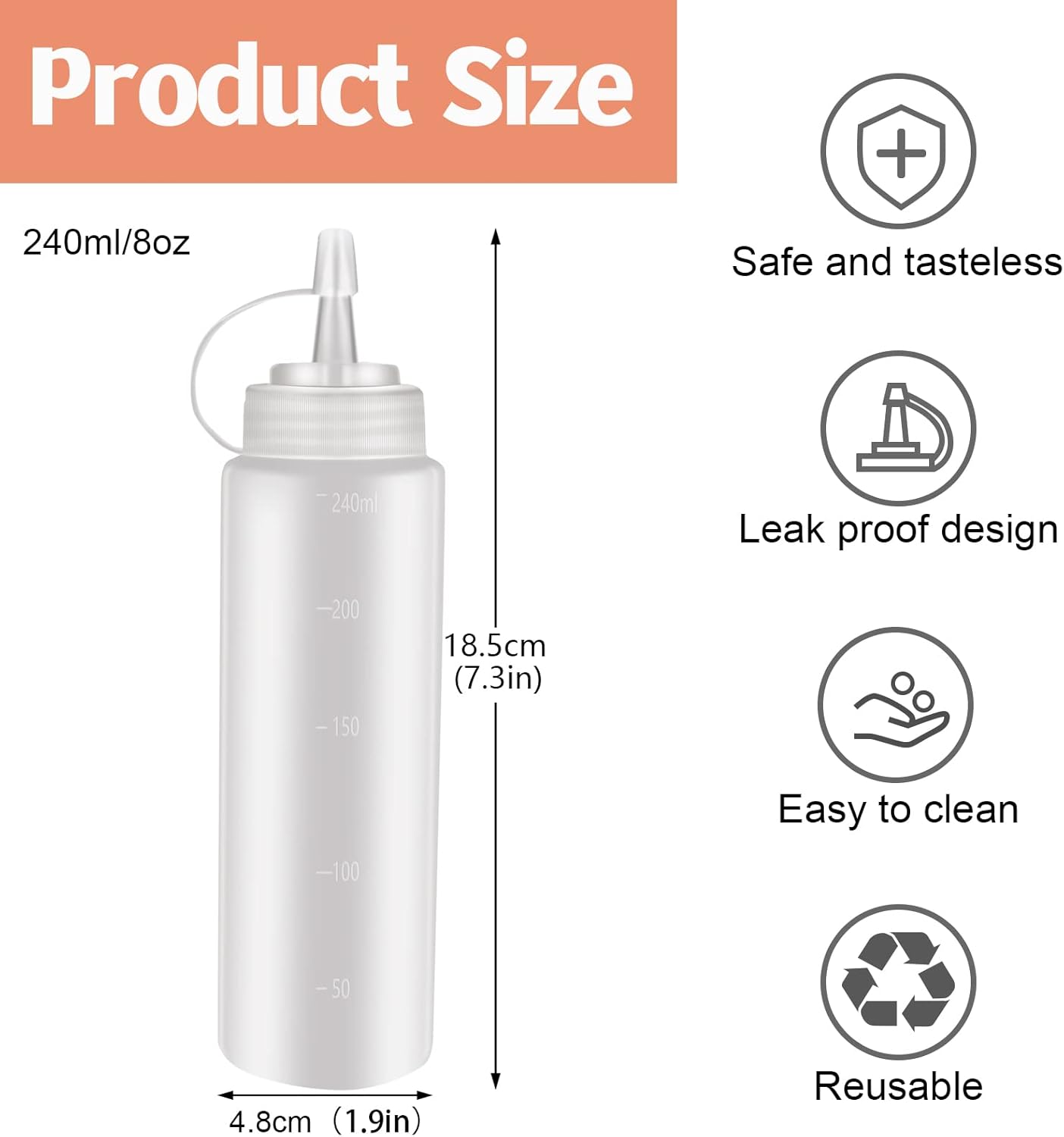 6 Pcs 8 Oz Condiment Squeeze Bottles with Twist Caps and Measurement