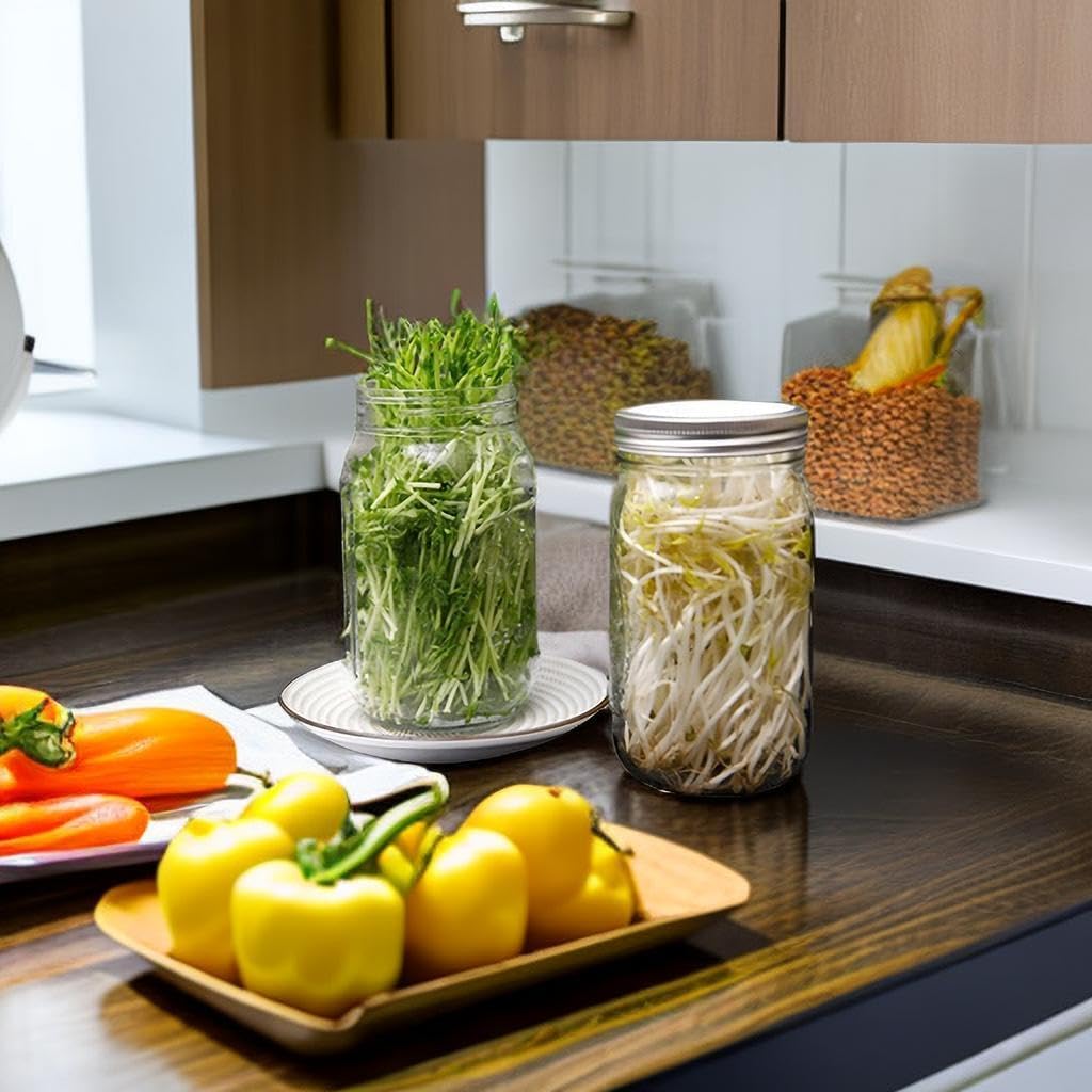 Lulonpon 2pcs Sprouts Growing Jar Kit with Lids and Tray