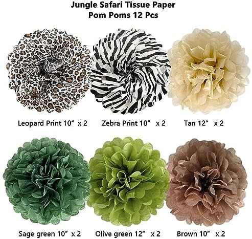 Jungle Safari Tissue Paper Pom Poms Decorations