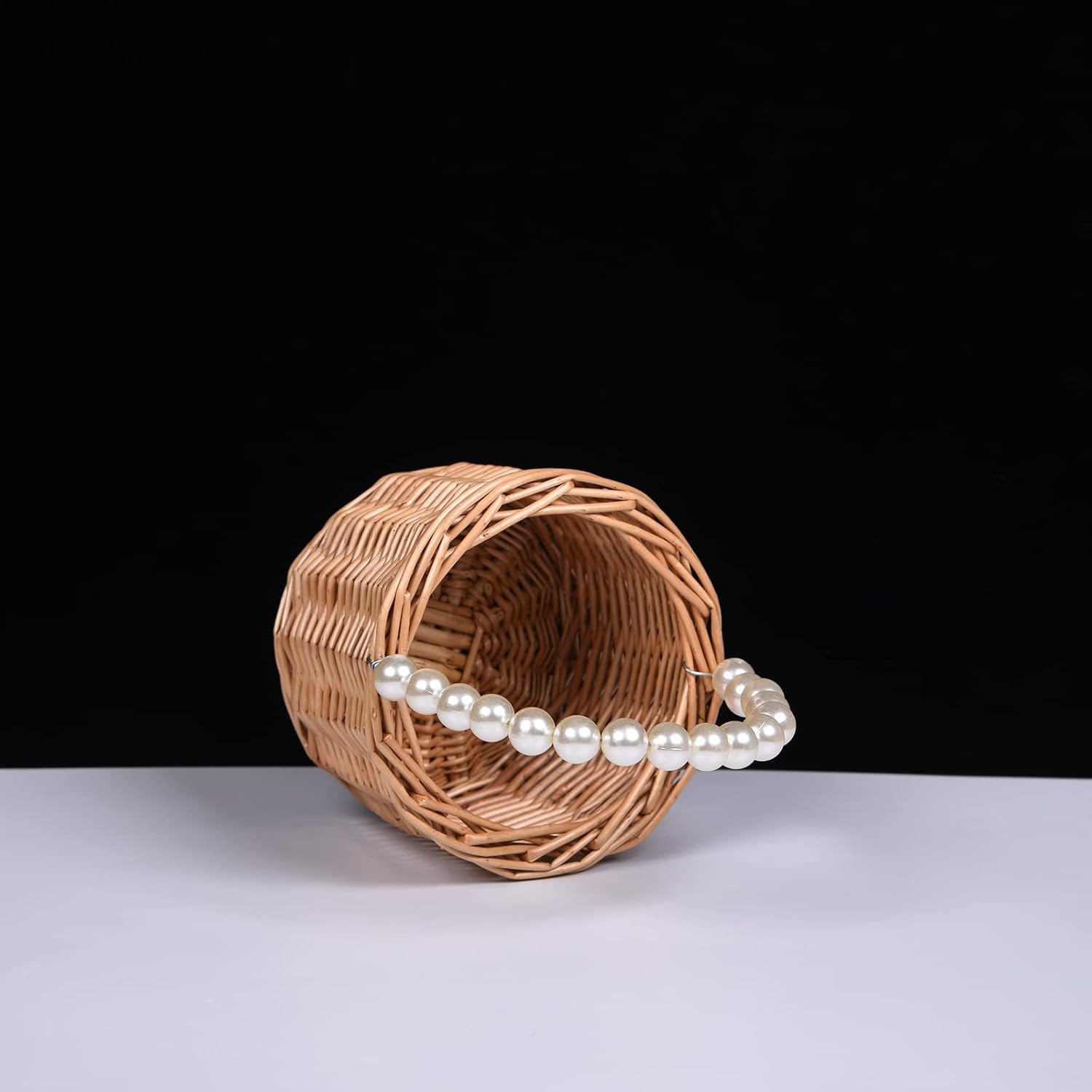 Wicker Rattan Flower Girl Basket with Pearl Handle
