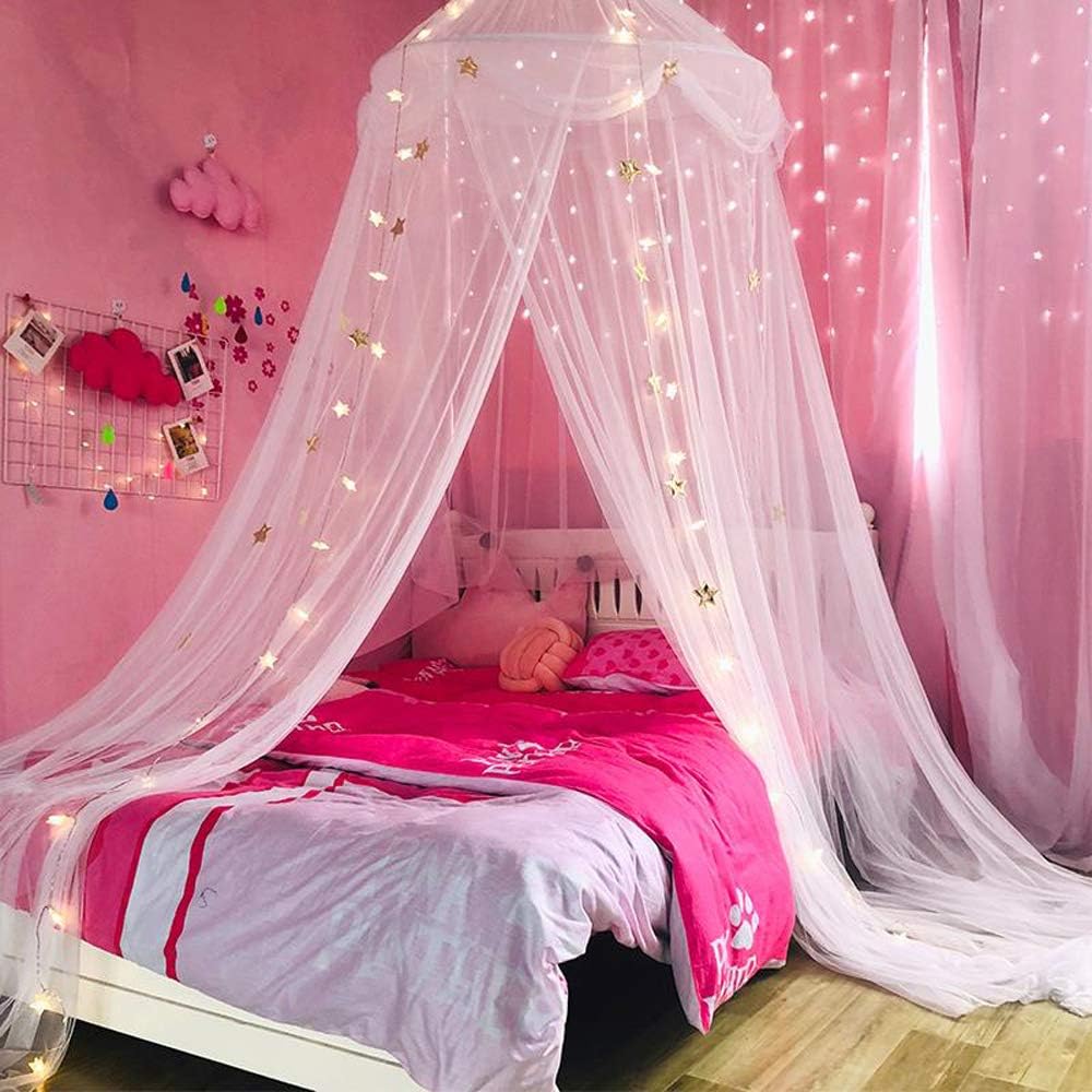 Gold Star Princess Bed Canopy with Lights for Girls and Boys