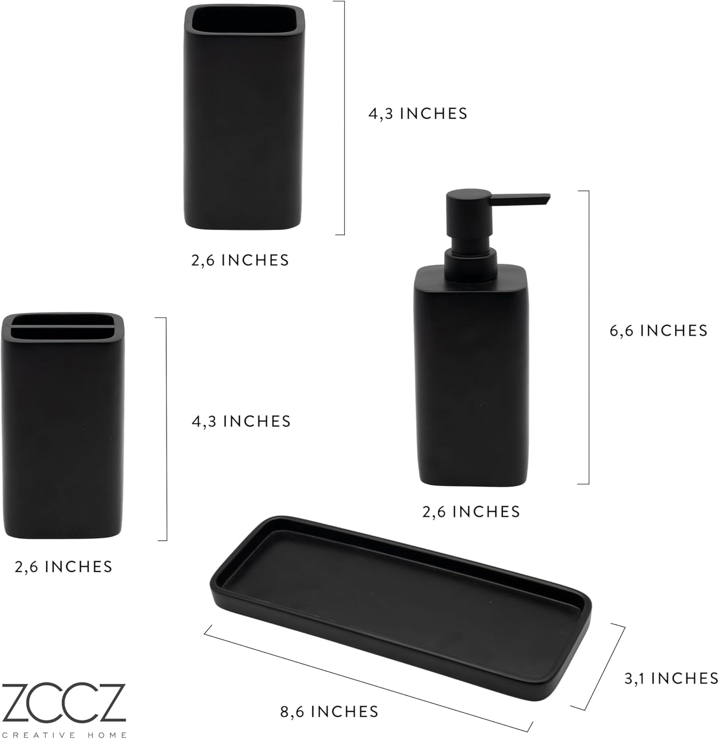 ZCCZ Matte Black Bathroom Accessory Set 4 Pieces