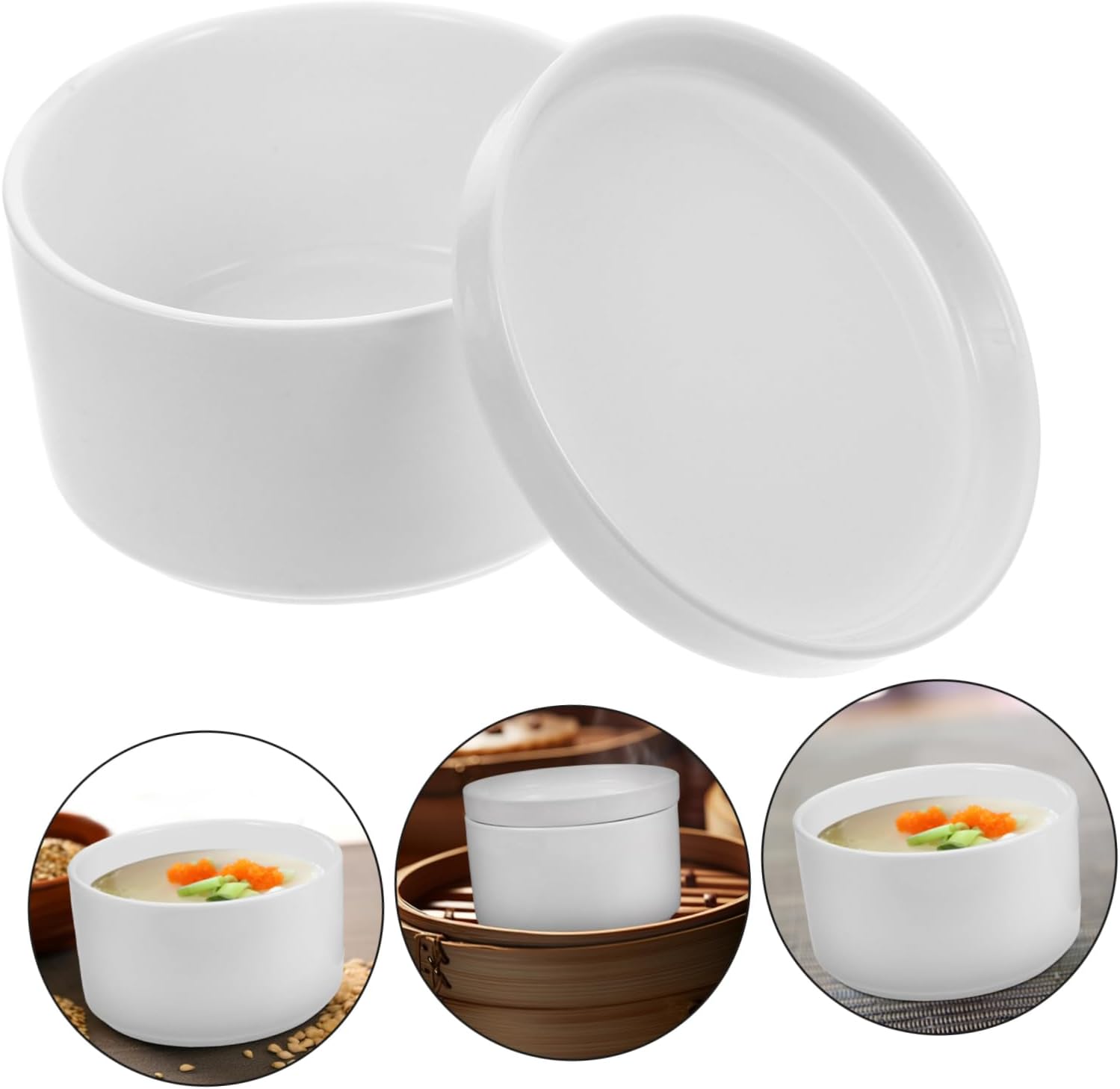 PRETYZOOM Practical Ceramic Soup Bowl Lid Steamer