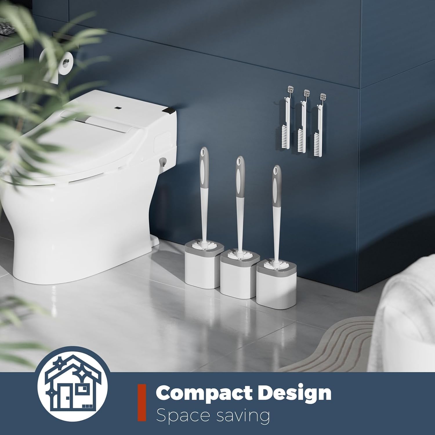 Toilet Brush Set with Holder and 3 Crevice Brushes
