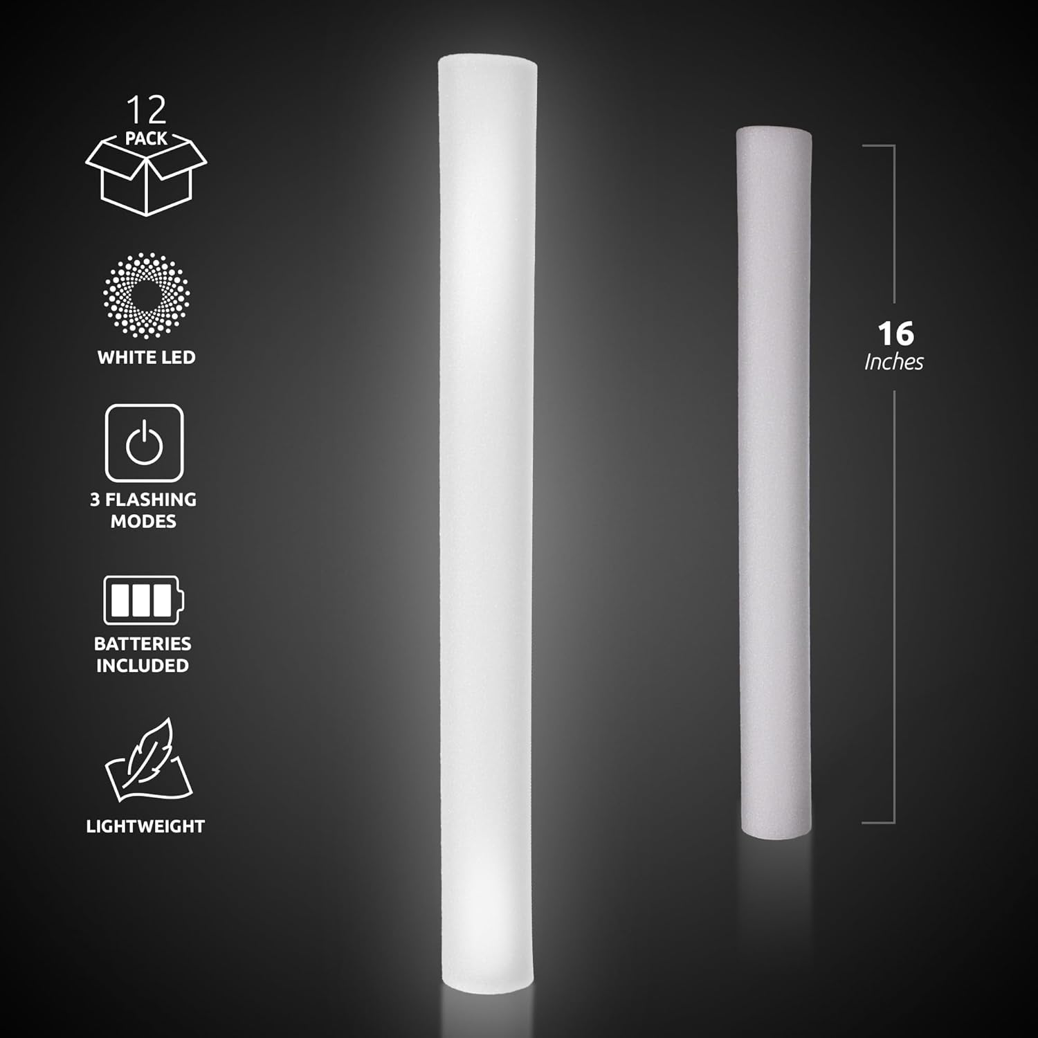 LED Foam Sticks 12 Pack 16-Inch 3 Light Modes