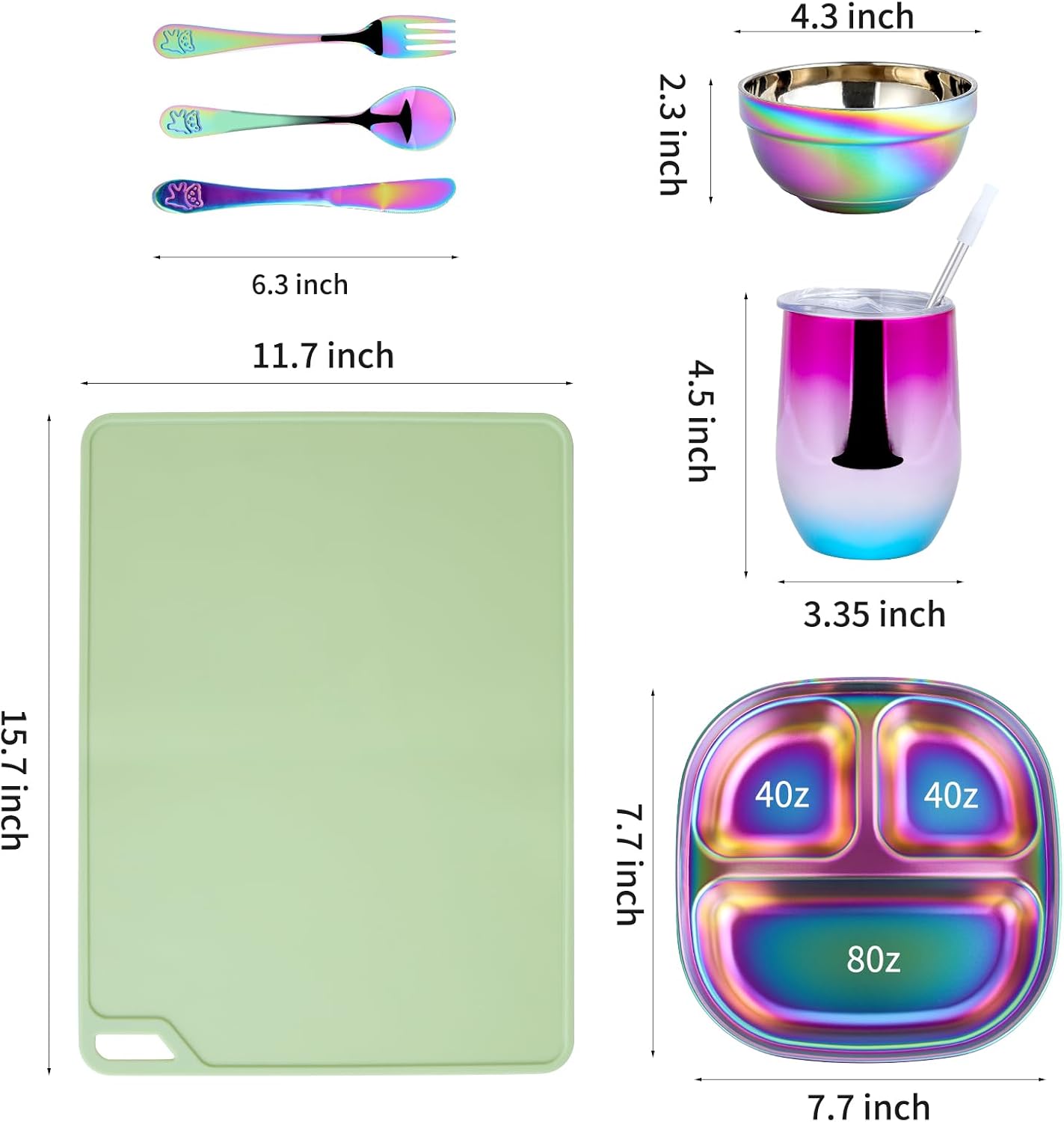 Stainless Steel Plates Set with Green Placemats