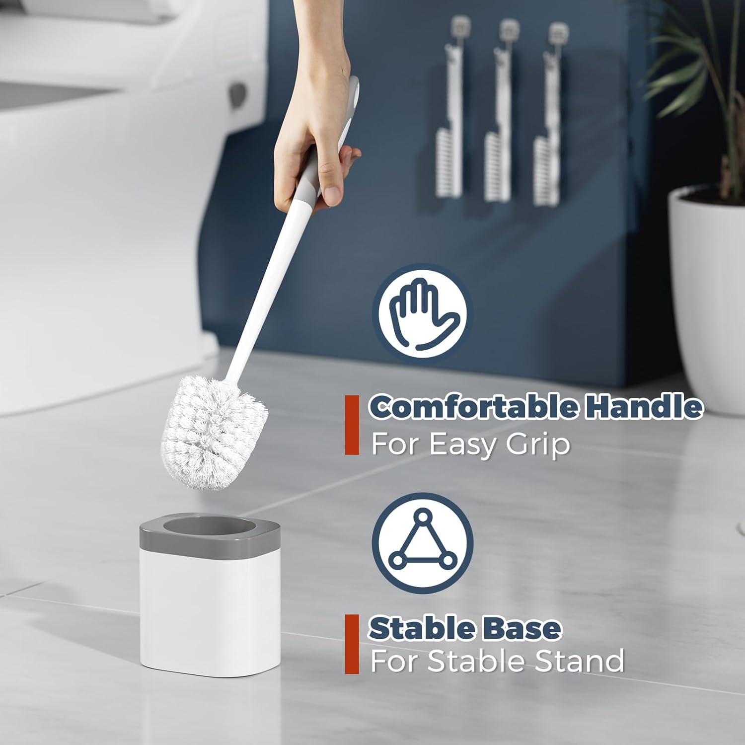 Toilet Brush Set with Holder and 3 Crevice Brushes