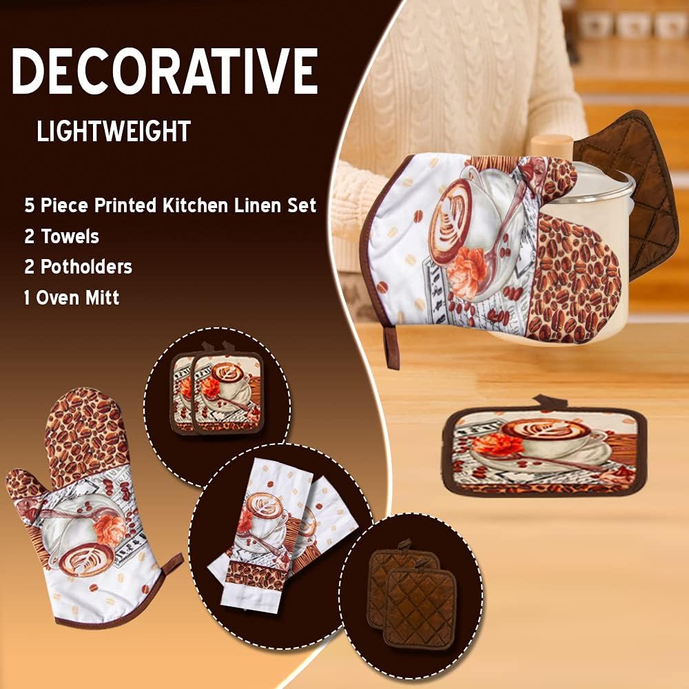 Lobyn Value Packs 5-Piece Caf Latte Kitchen Towel Set