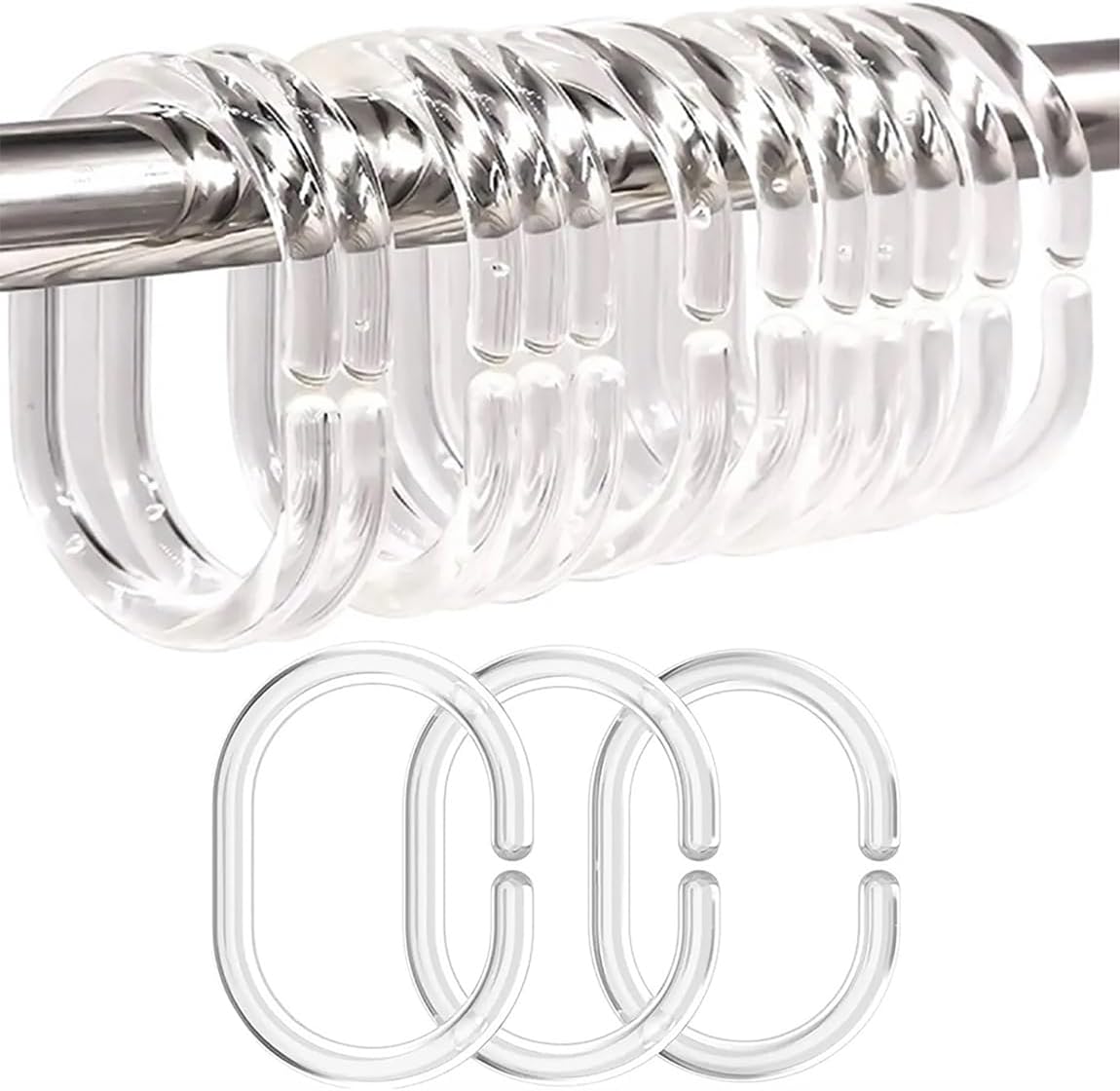 24 PCS Clear Plastic Shower Curtain Rings Hooks Hangers Rod Mount