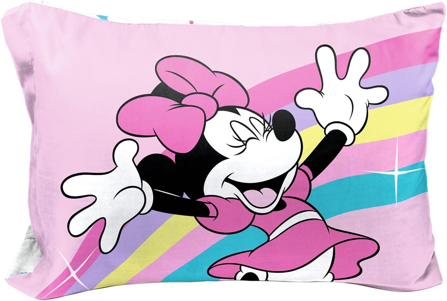 Jay Franco Disney Minnie Mouse Rainbow Stripe Single Reversible Pillowcase