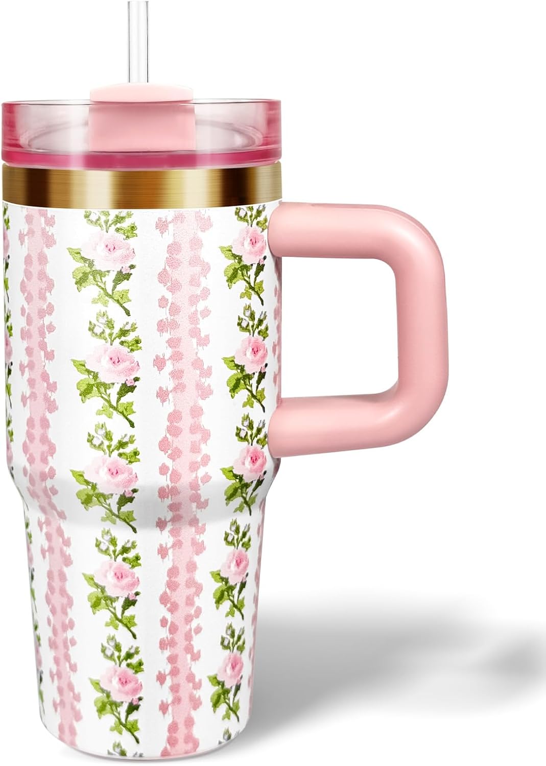 14 oz Toddler Tumbler with Handle and Straw Pink Flower