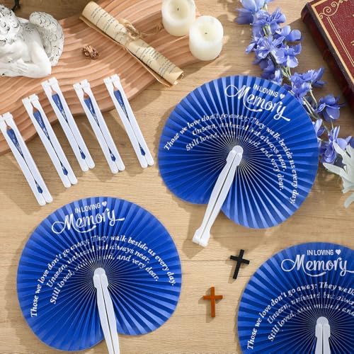 Roowest 25 Pcs Blue Memorial Folding Fans for Funerals