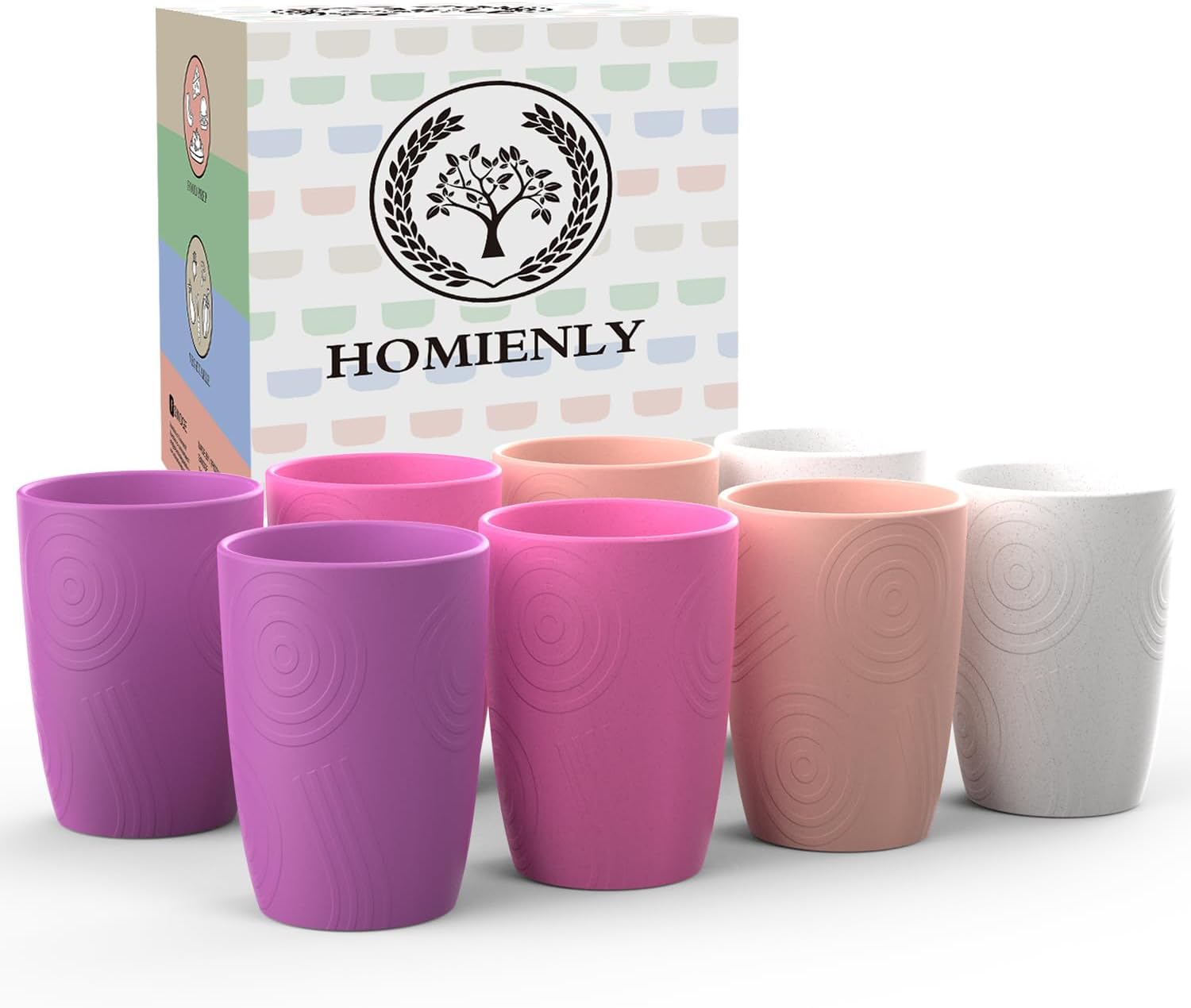 Homienly Wheat Straw Cups 12 Oz Set of 8 Pink Flower