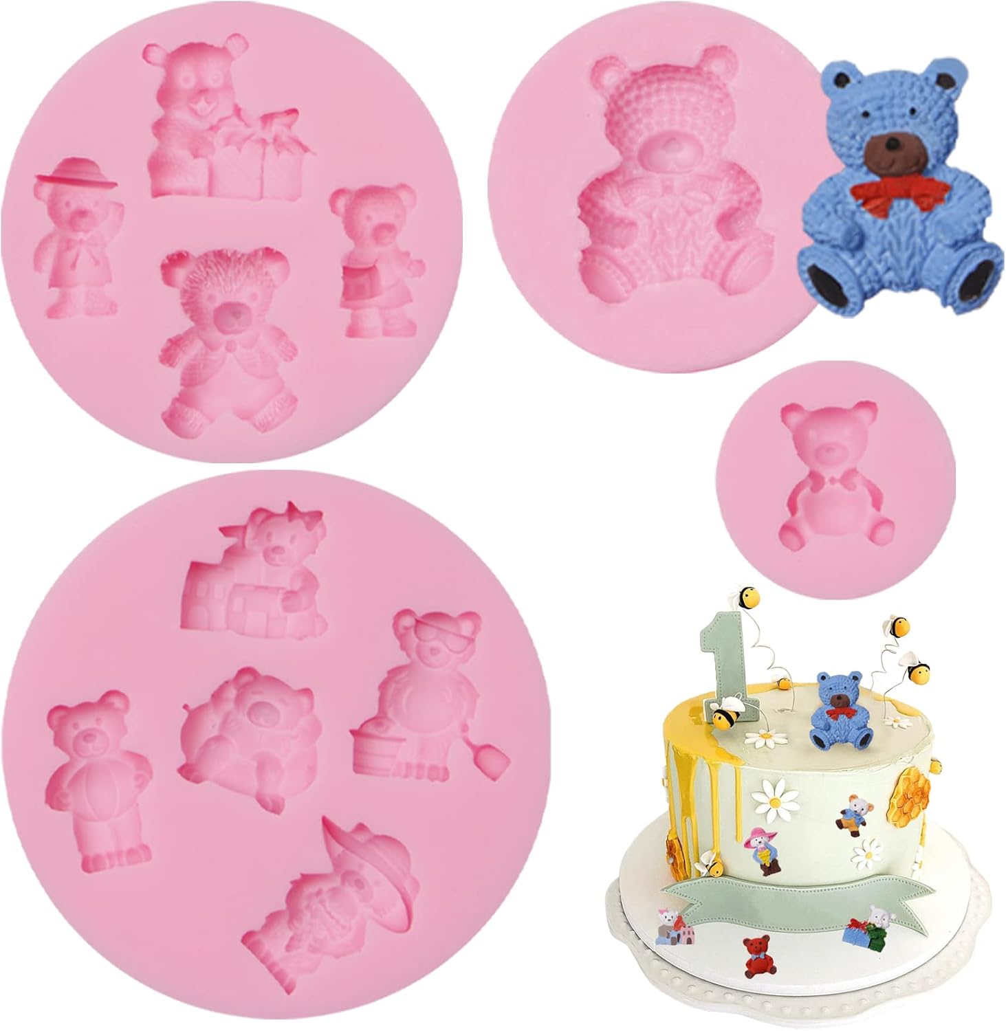 Teddy Bear Chocolate Silicone Molds 4pcs for Cake Decoration