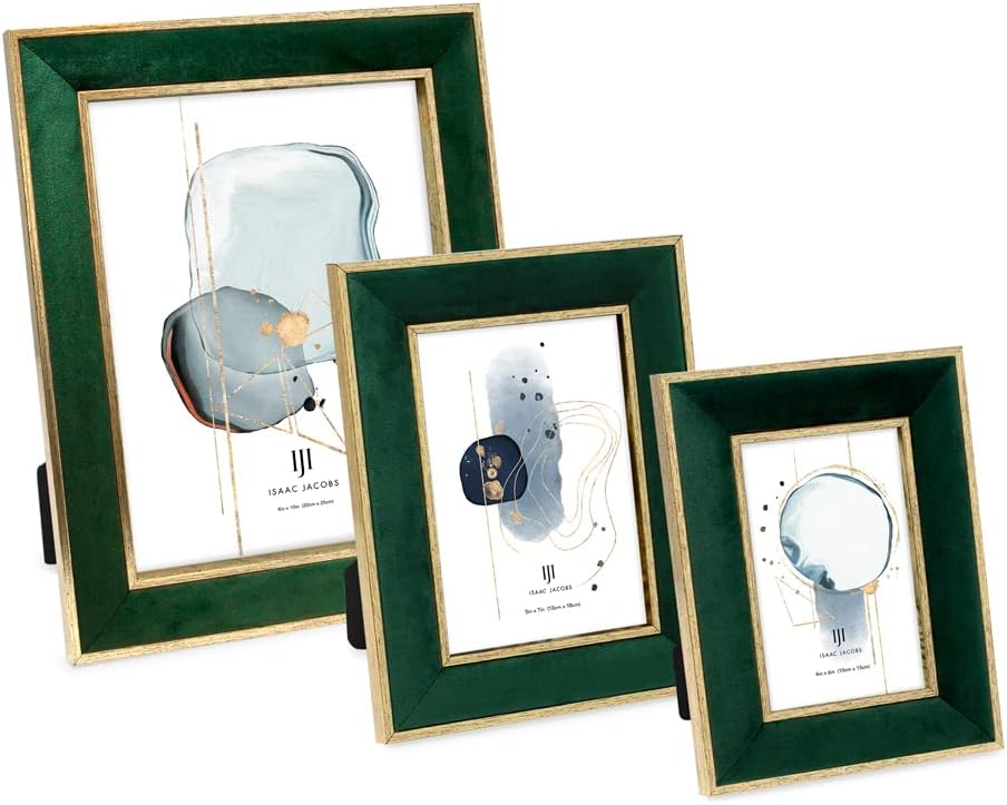 Isaac Jacobs 5x7 Green Velvet Picture Frame with Gold Border
