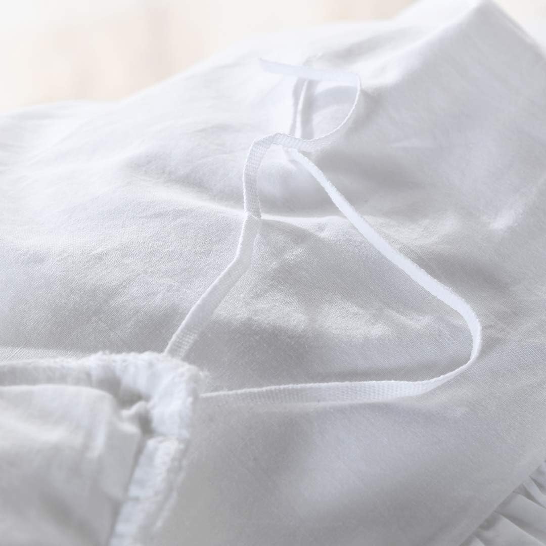 QSH White Ruffle Twin Duvet Cover Set