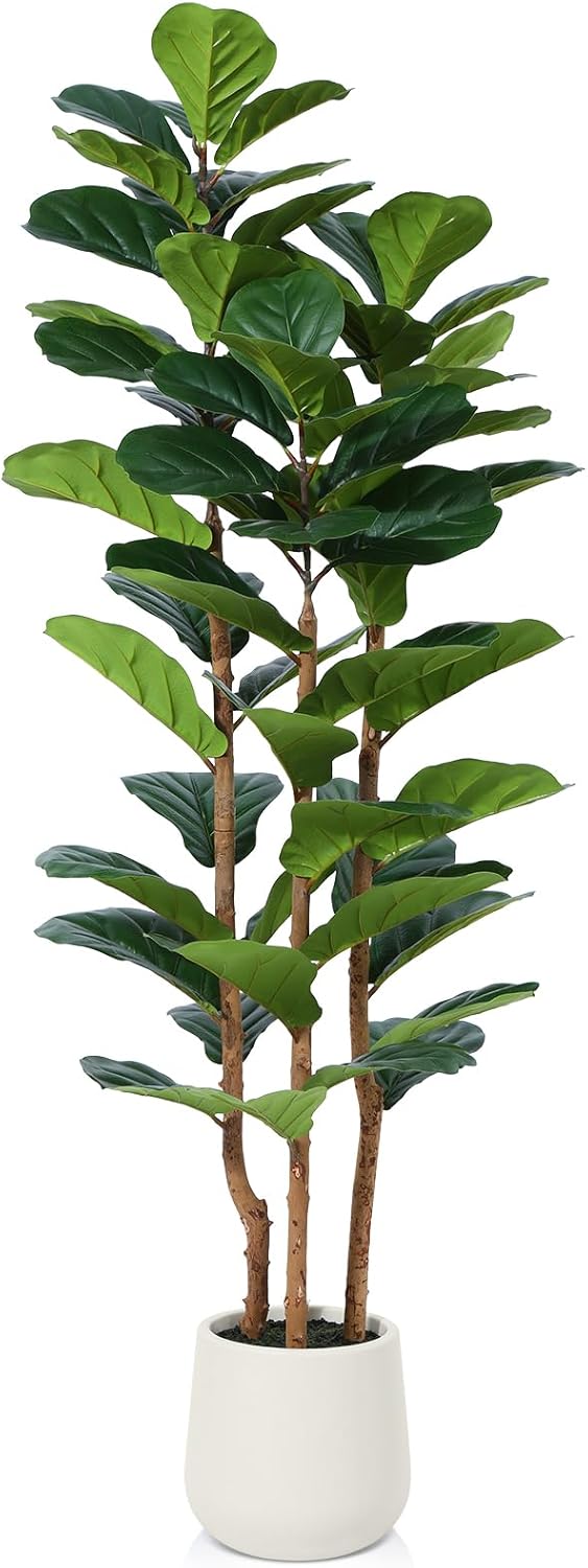 OAKRED Artificial Fiddle Leaf Fig Tree with White Planter 5ft