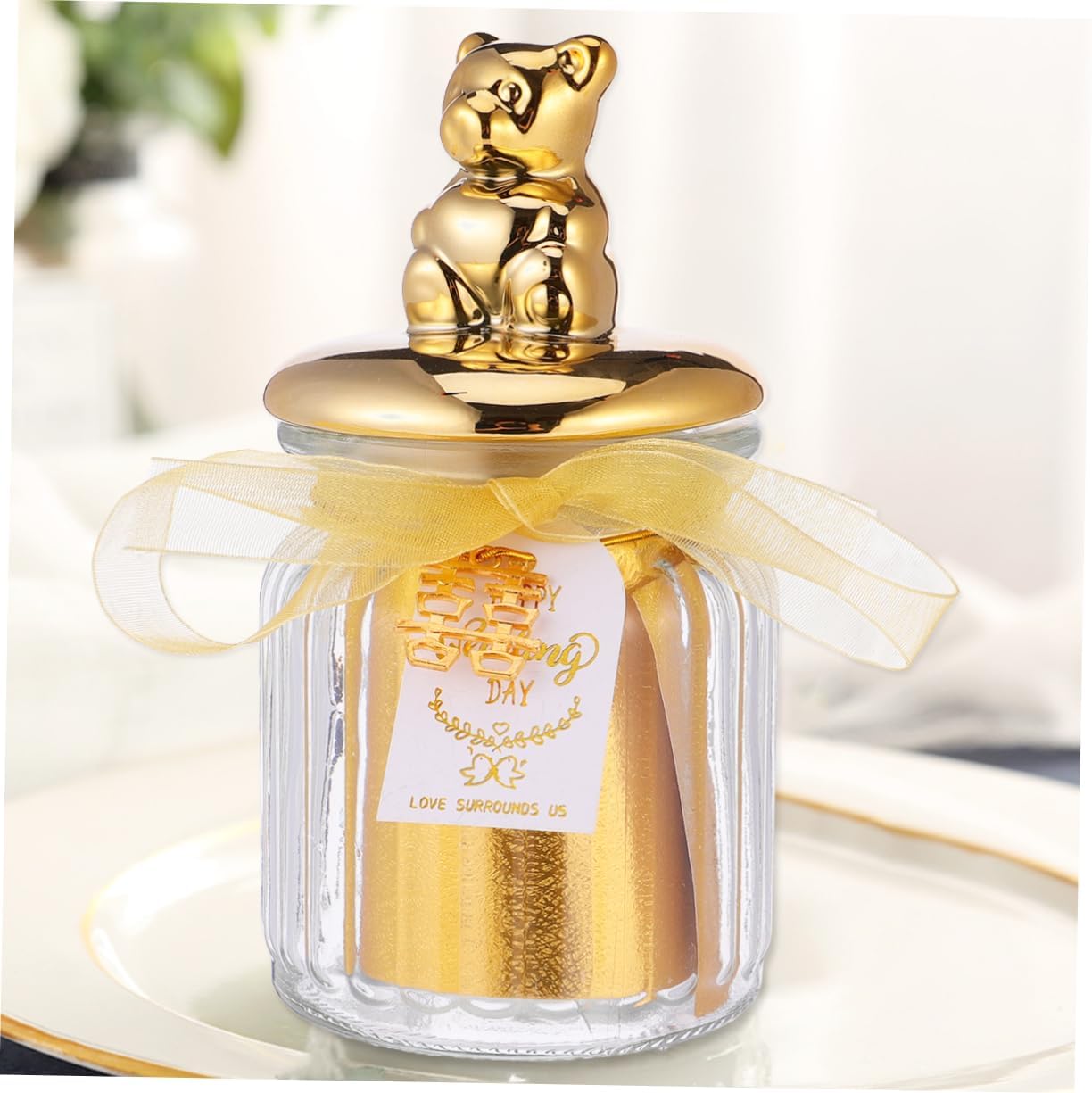 1Pc Elegant Glass Candy Box with Gold Plated Lid