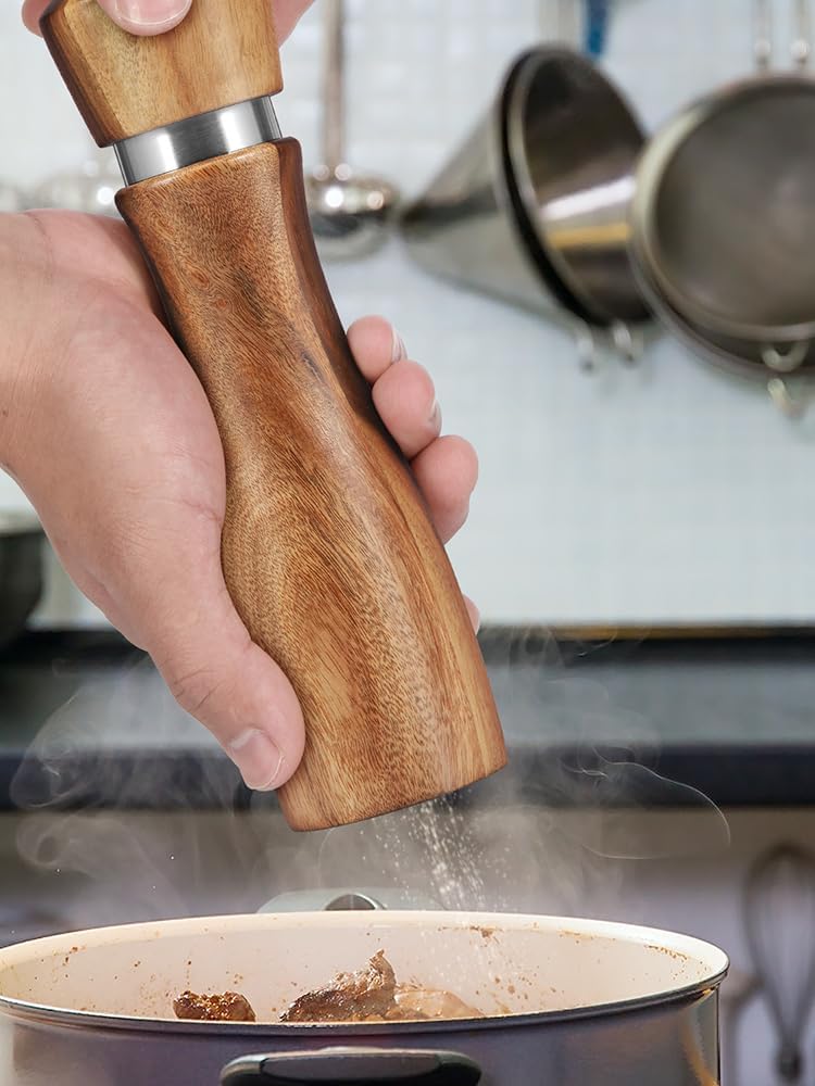 2Pcs Wood Salt and Pepper Grinder Set with Adjustable Coarseness