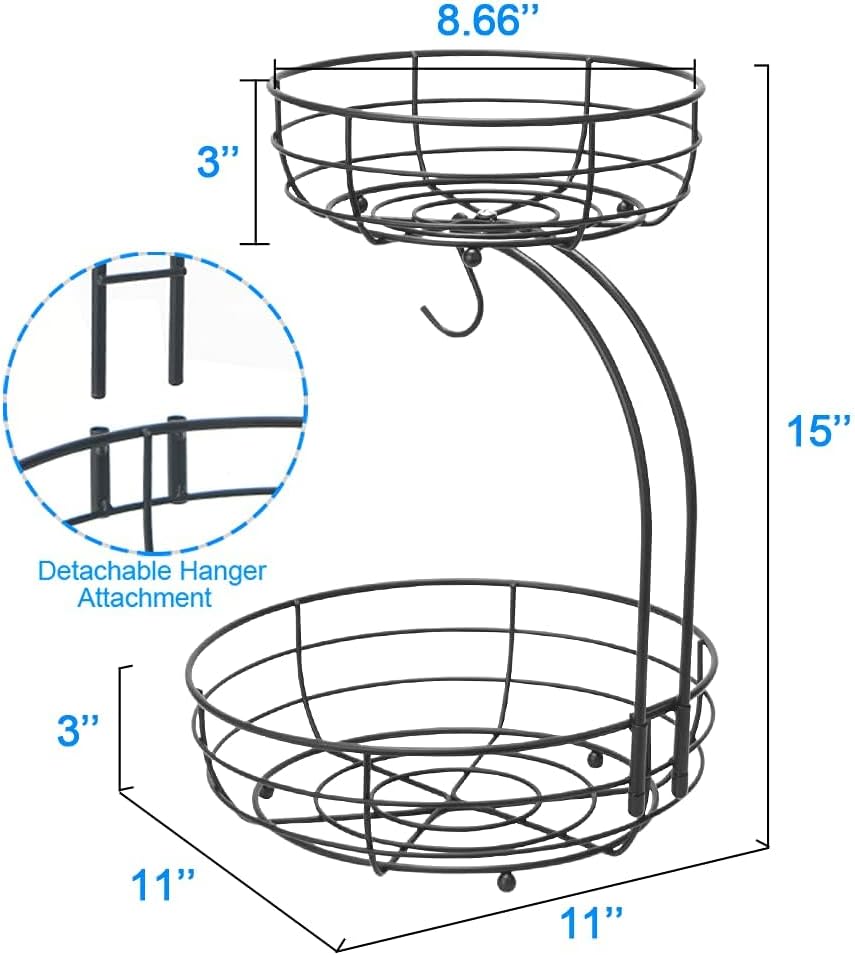 Bextsrack 2-Tier Fruit Basket with Banana Hanger Black