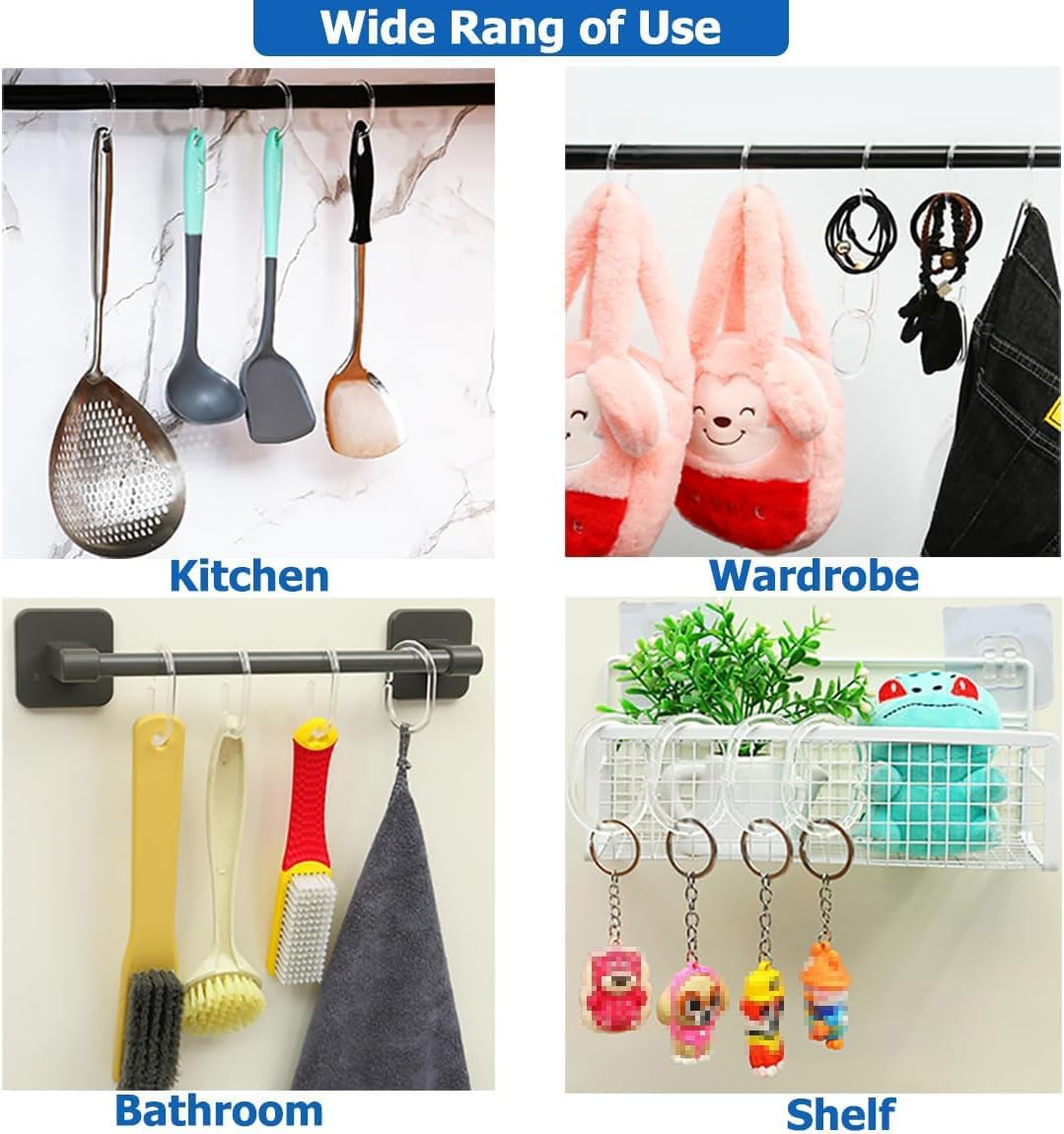 24 PCS Clear Plastic Shower Curtain Rings Hooks Hangers Rod Mount