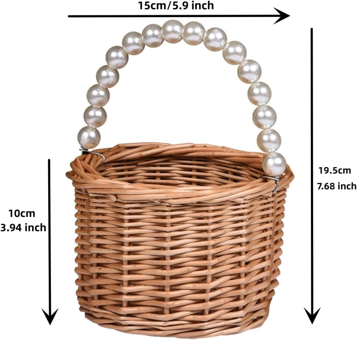 Wicker Rattan Flower Girl Basket with Pearl Handle