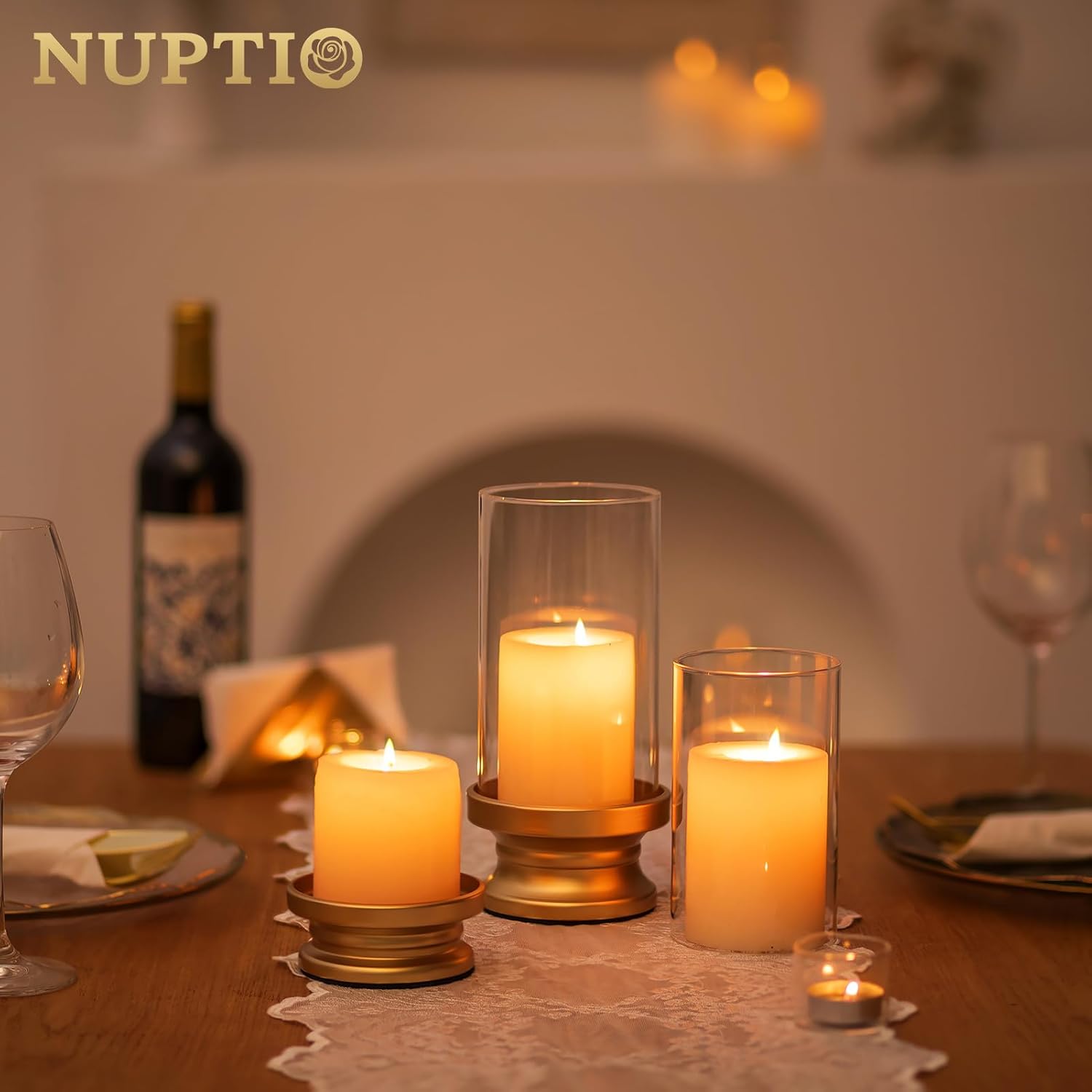 NUPTIO Hurricane Candle Holder Set of 2 Gold