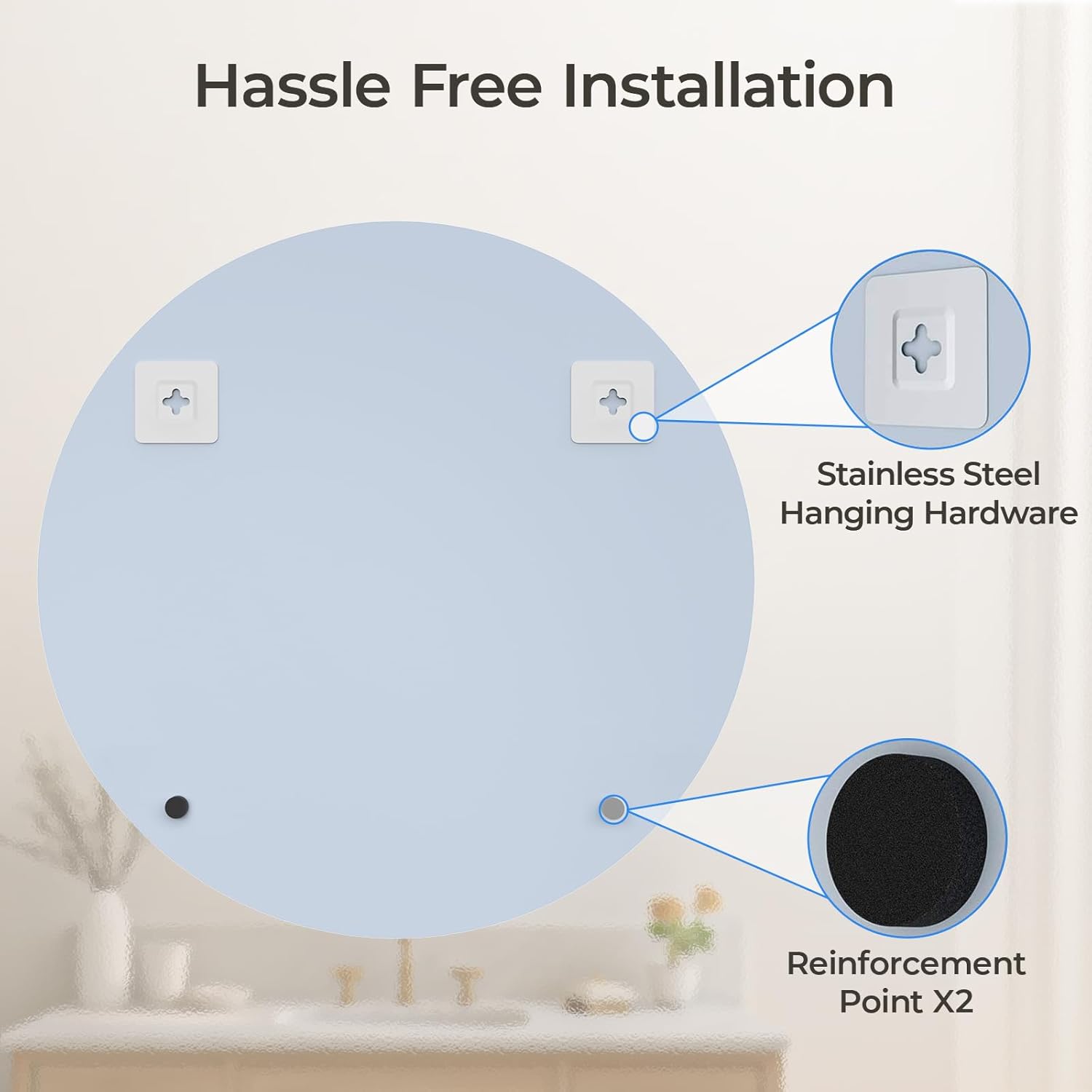 USHOWER Frameless Round Mirror 24 Inches