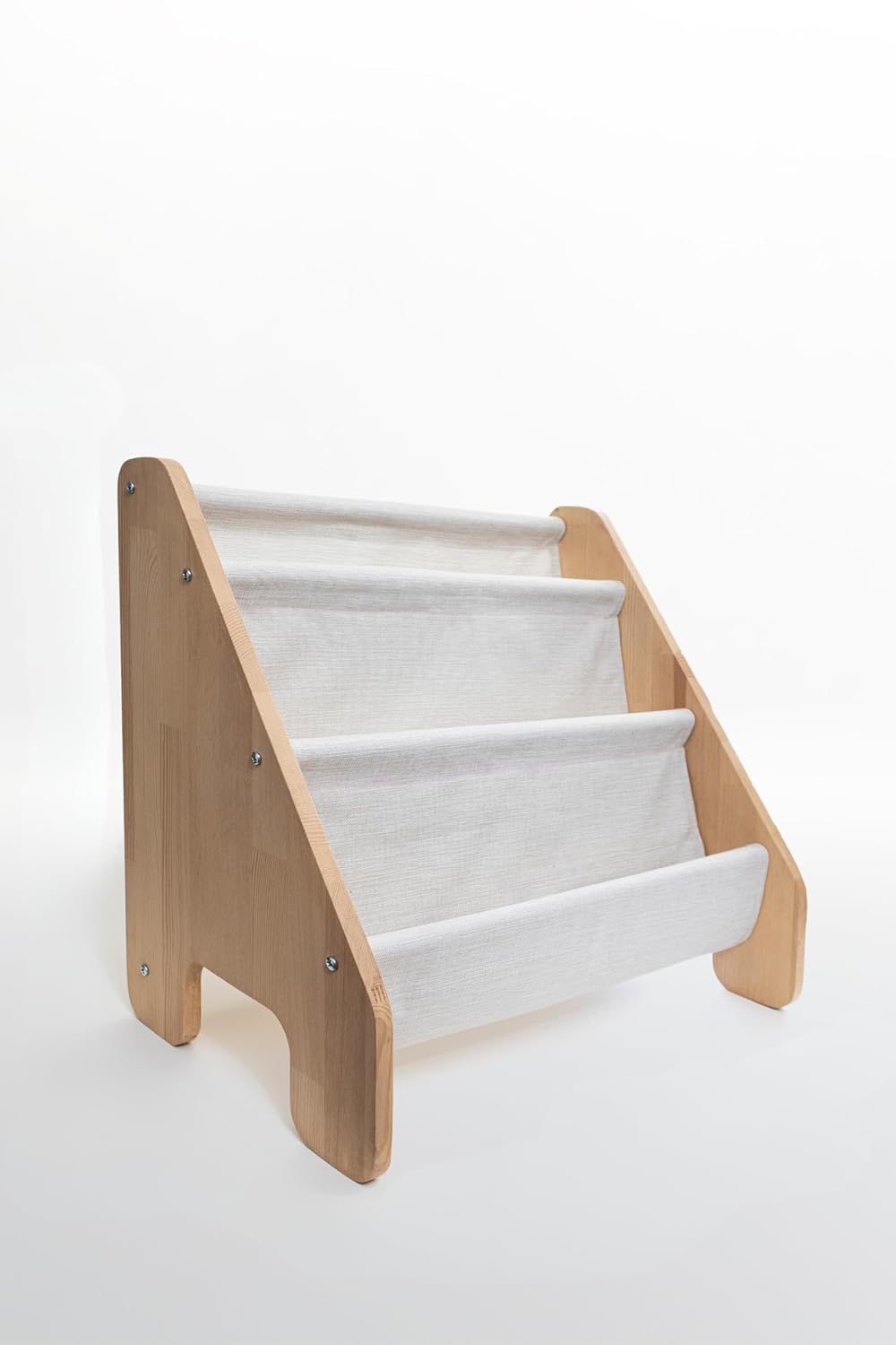 Montessori Bookshelf with Linen Fabric Hanger - 4 Tier Kids Storage Unit
