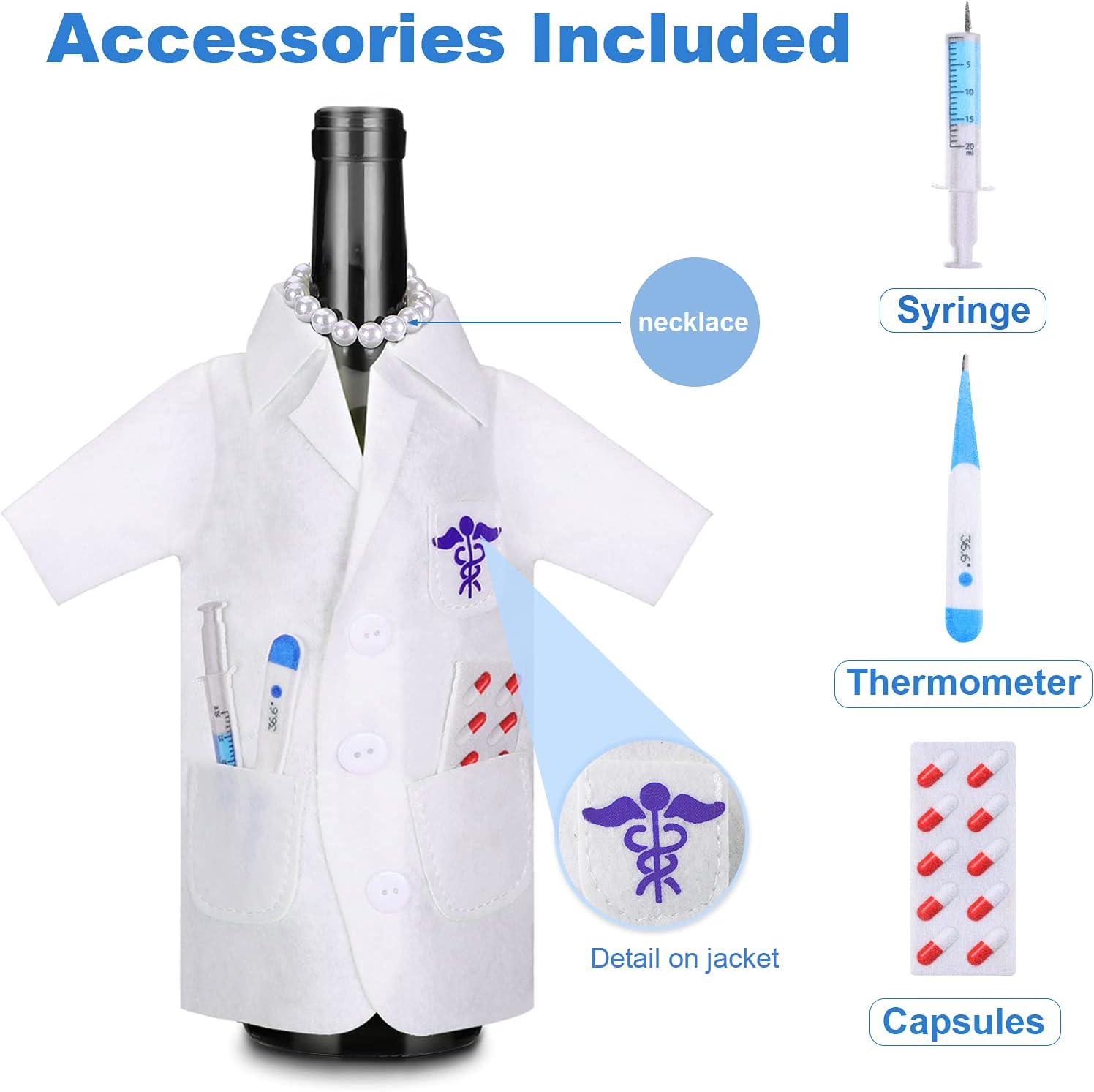 Geiserailie 4 Pcs White Coat Wine Cover Bag with Necklace Tie Shape